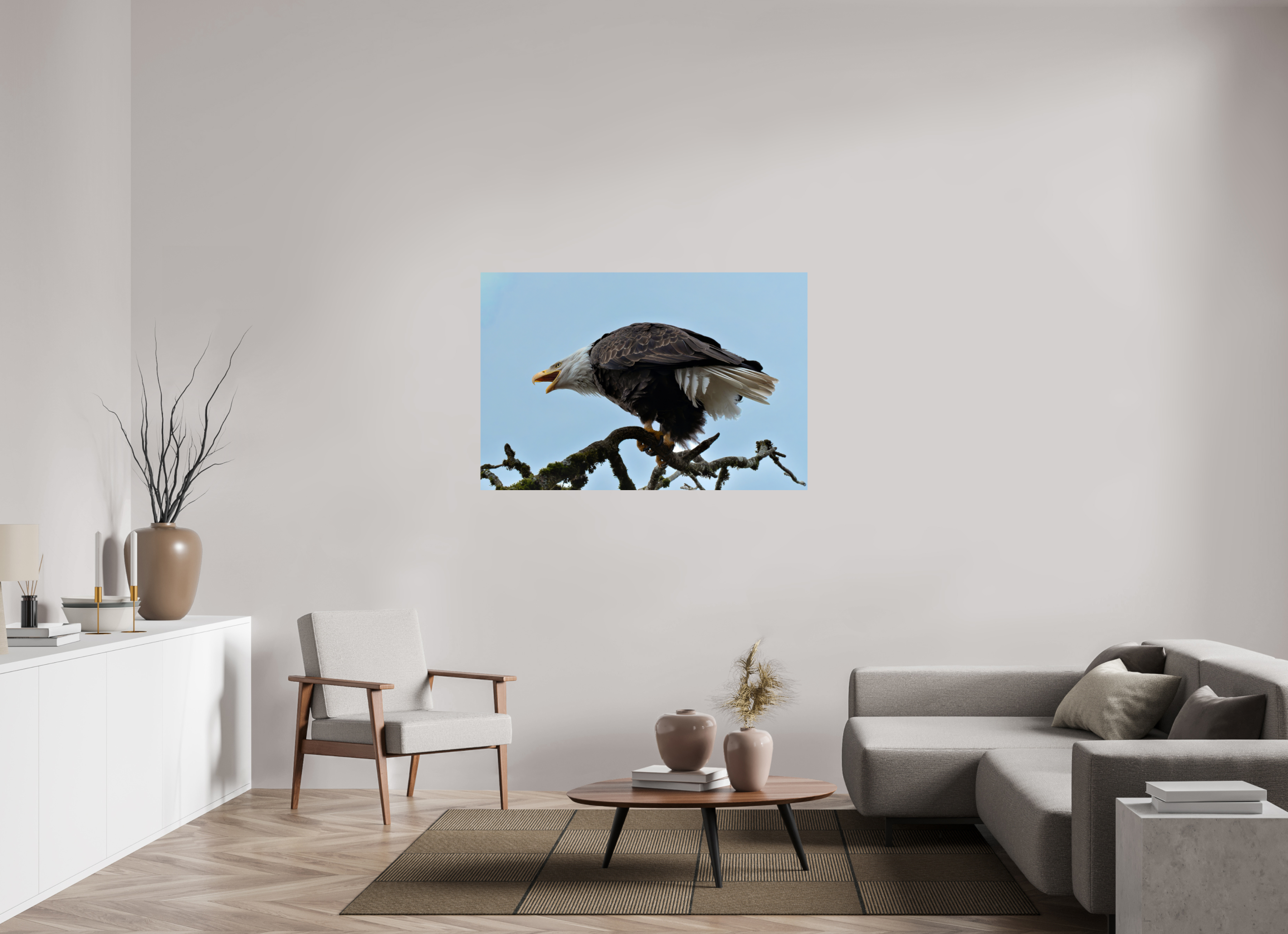 52.5 x 35″, ChromeLuxe HD Metal Print Rounded Conrners Bald Eagle Calling from the Snag