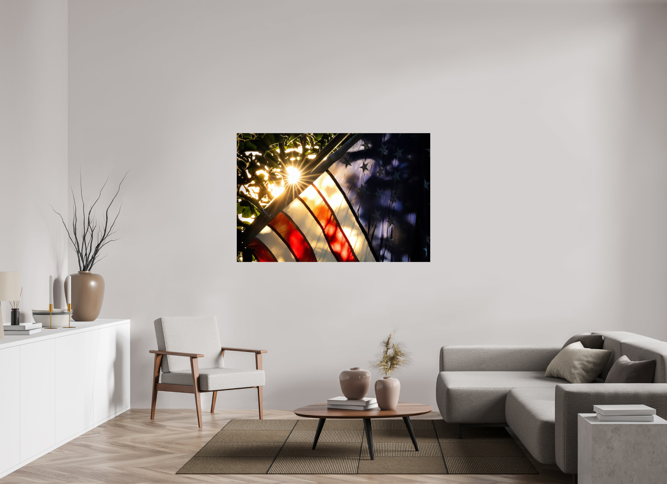 60 x 40″, Acrylic Glass Rounded Corners unlight Through a Weathered Flag