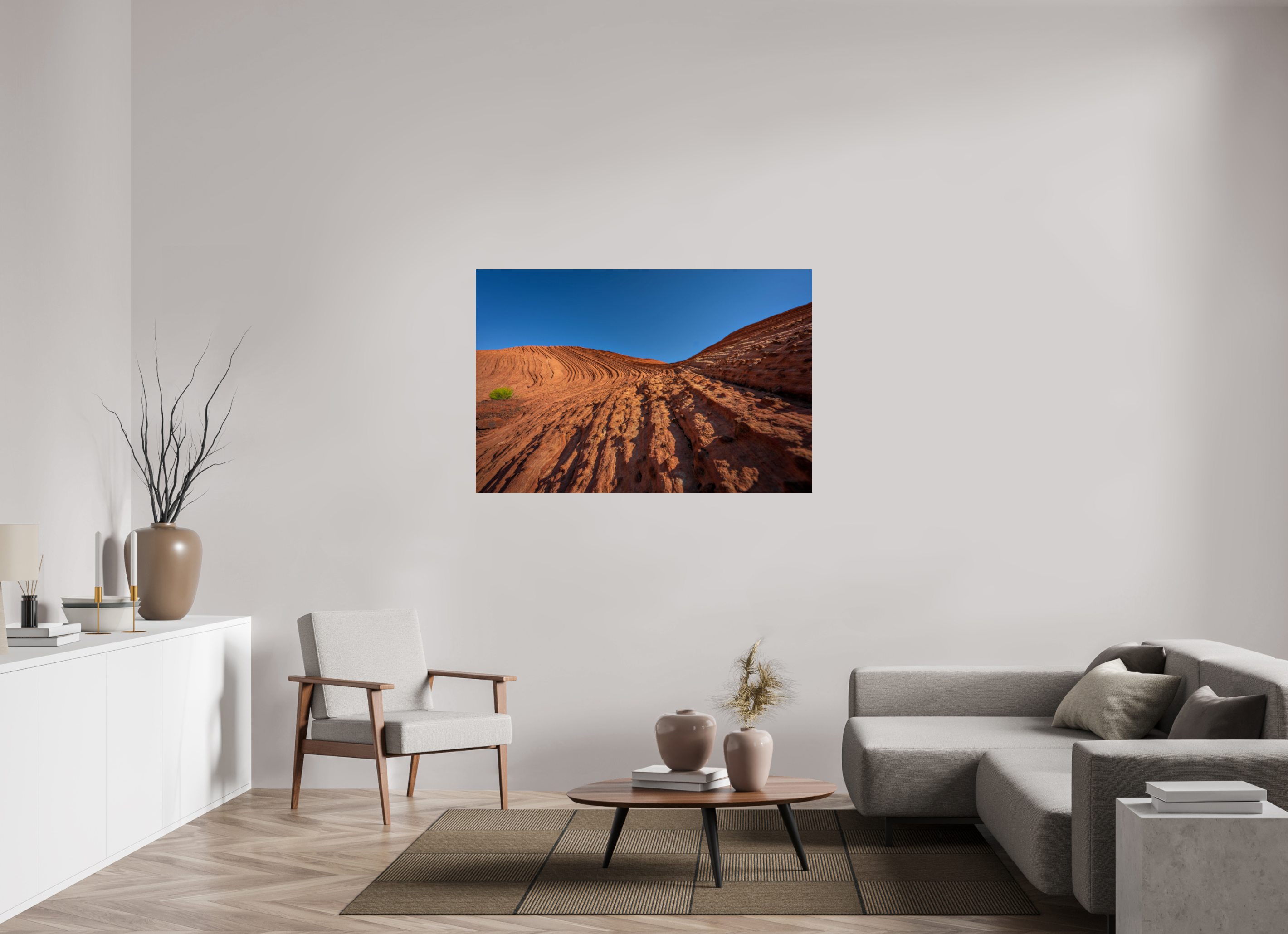 54 x 36″, ChromeLuxe HD Metal Print Rounded Conrners Sandstone Curves Under a Deep Blue Sky