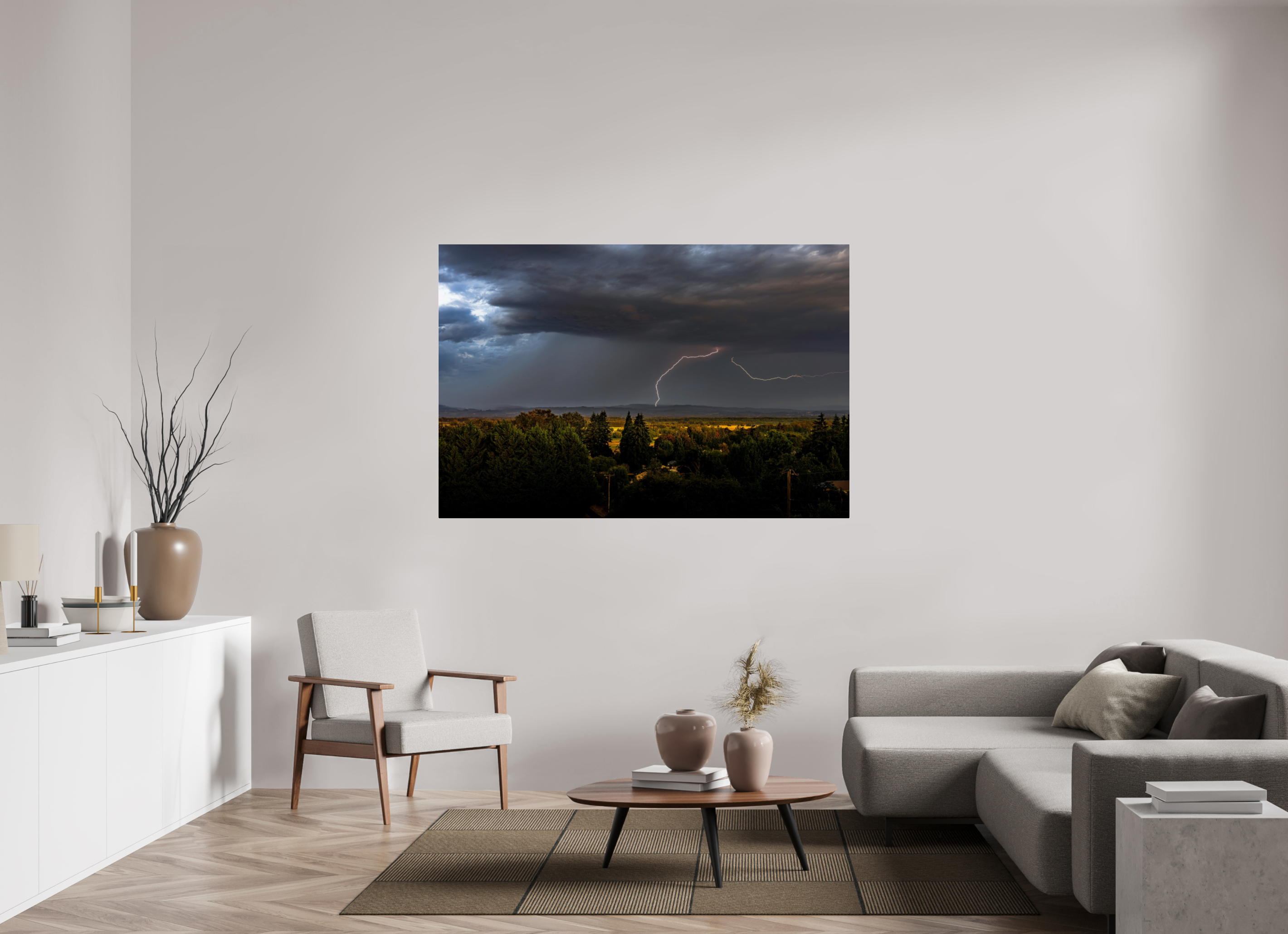 66 x 44″, Acrylic Glass Rounded Corners Lightning Over the Valley