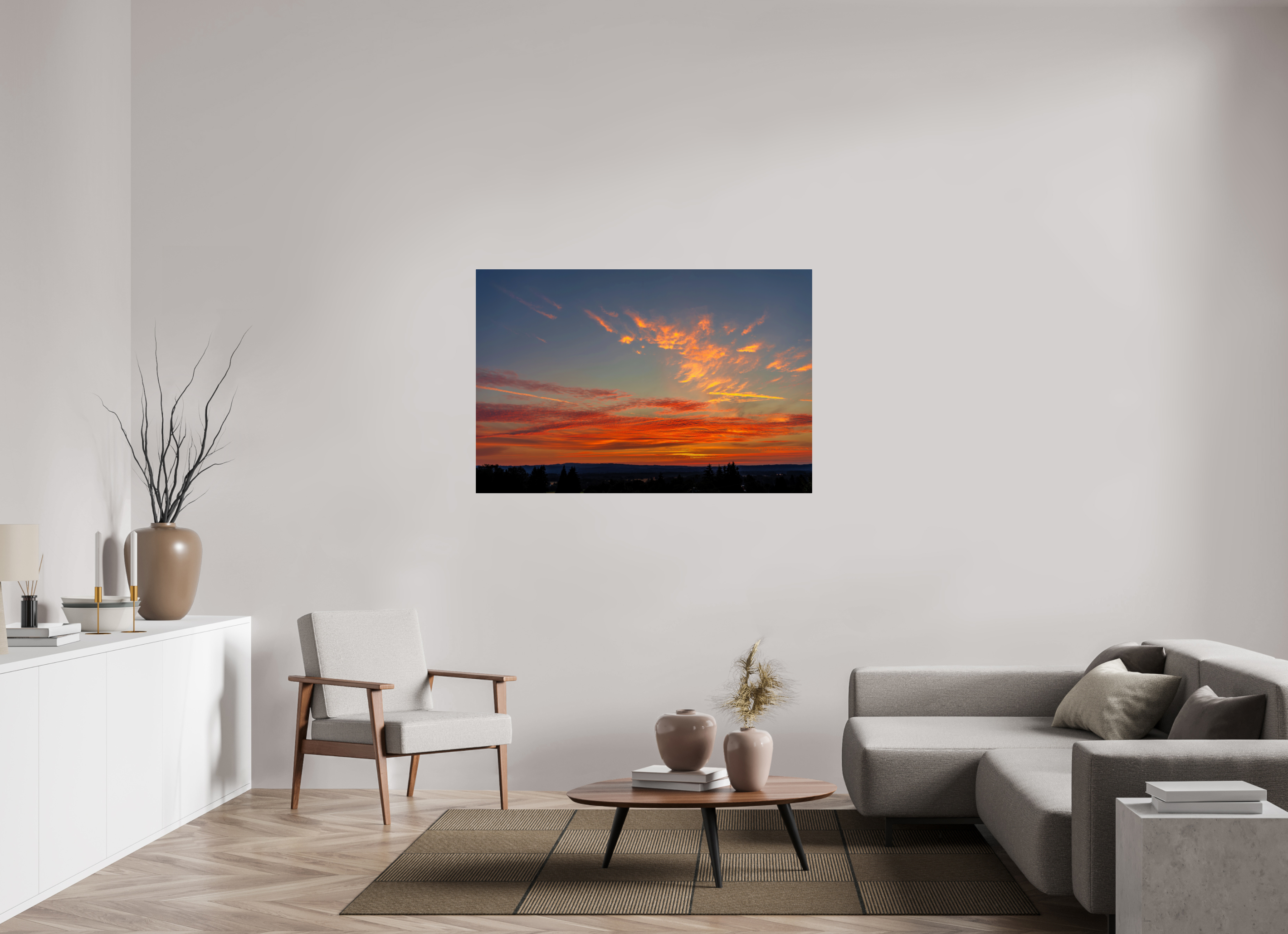 54 x 36″, ChromeLuxe HD Metal Print Rounded Conrners Fire in the Sky Over Silhouetted Hills