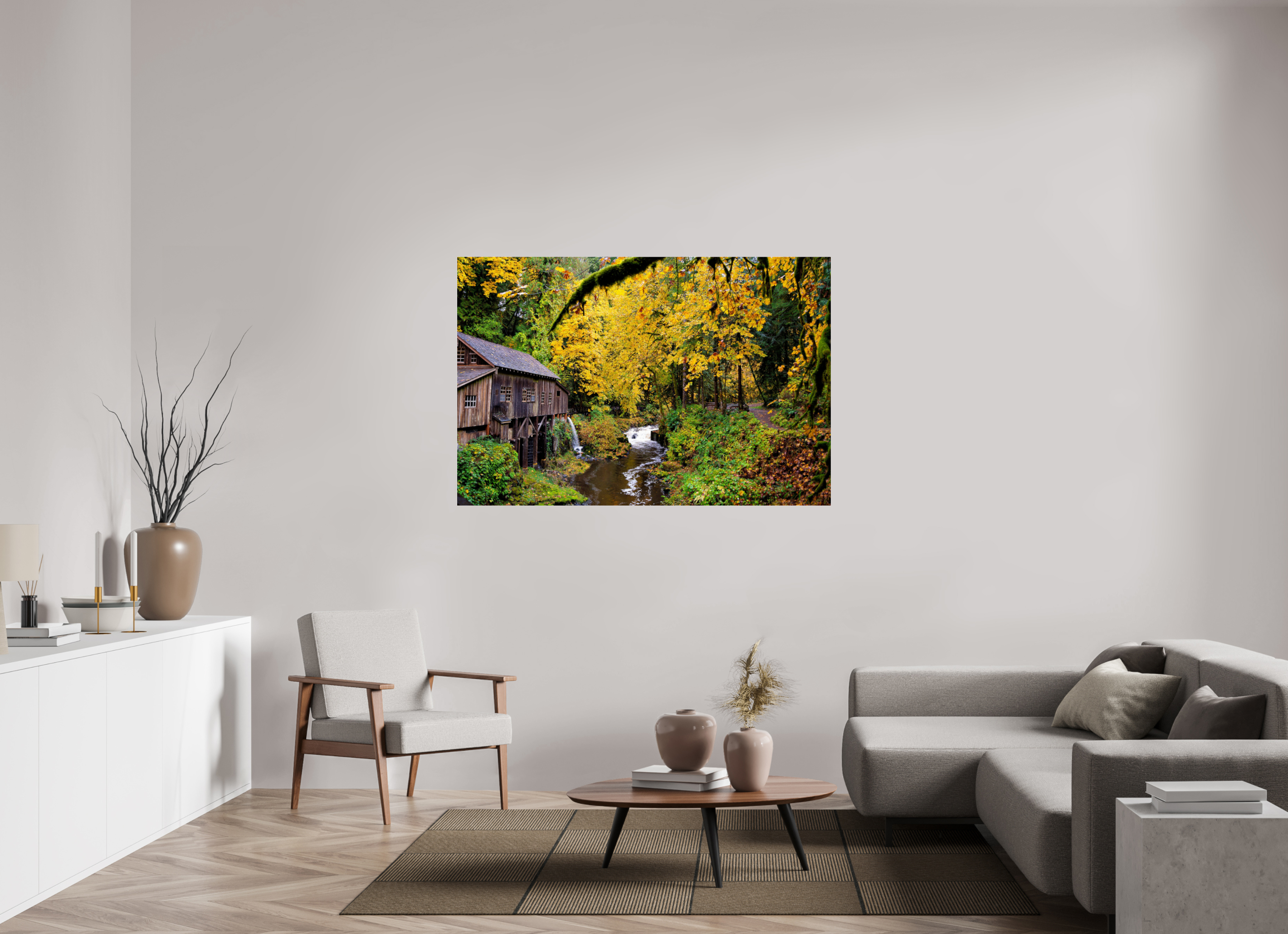 60 x 40″, Acrylic Glass Rounded Corners Historic Gristmill in Autumn Color