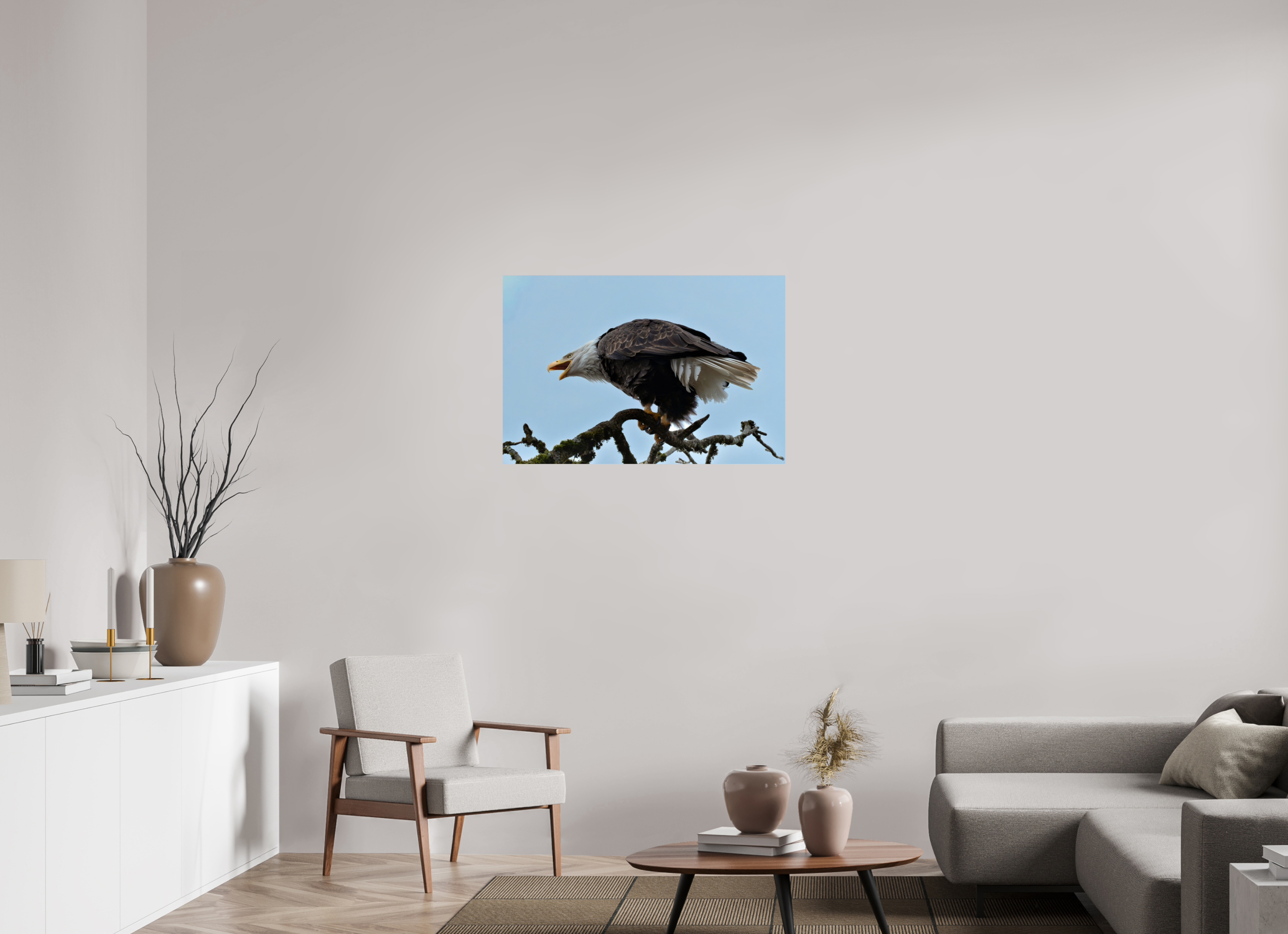36 x 24″, ChromeLuxe HD Metal Print Rounded Conrners Bald Eagle Calling from the Snag