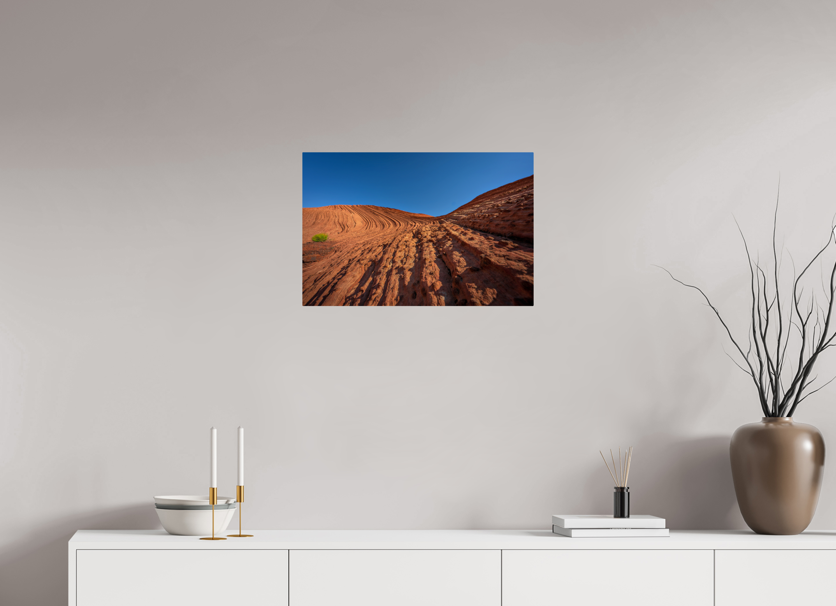24 x 16″, ChromeLuxe HD Metal Print Rounded Conrners Sandstone Curves Under a Deep Blue Sky