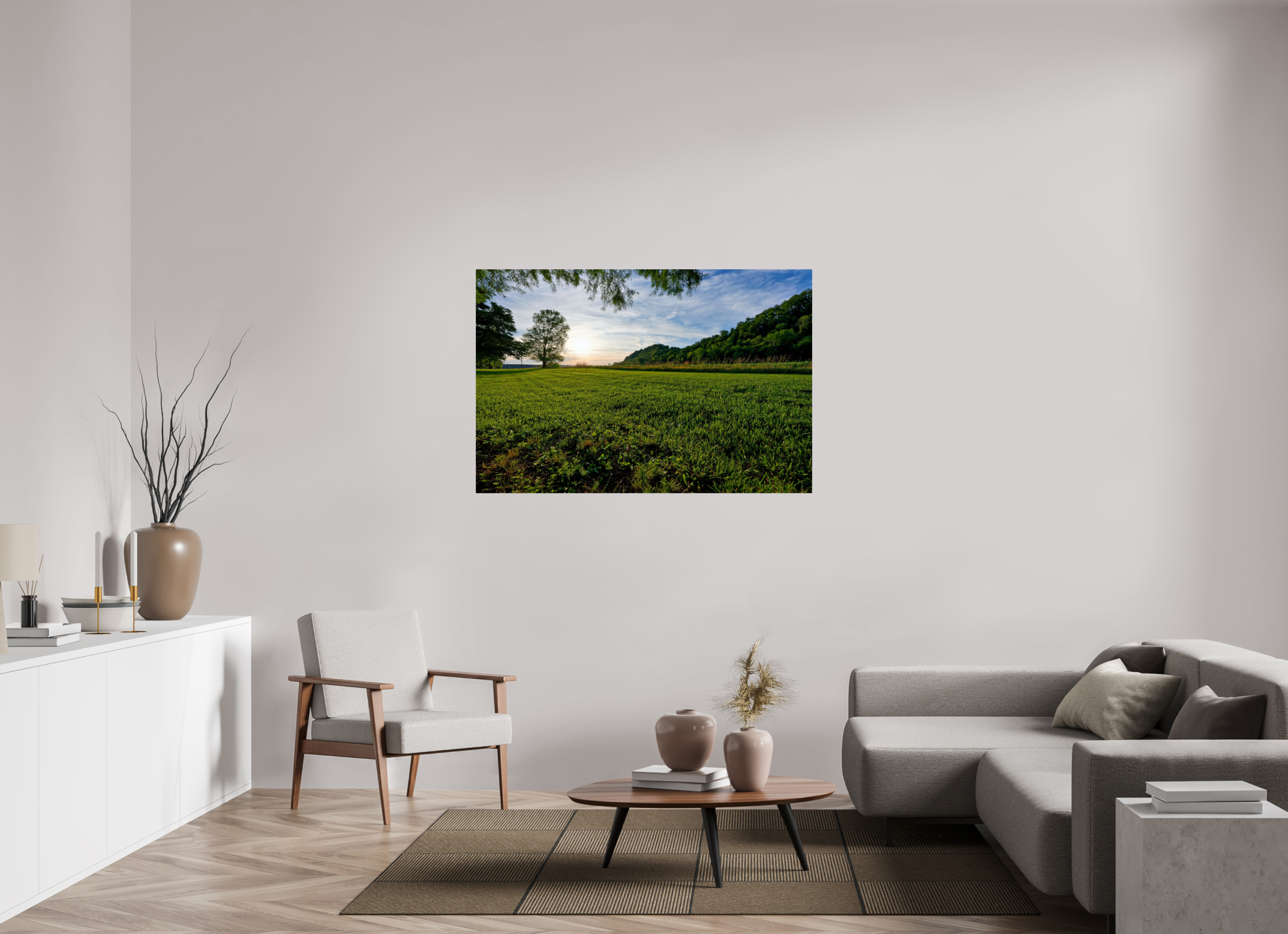 54 x 36″, ChromeLuxe HD Metal Print Rounded Conrners Lone Tree at Golden Hour