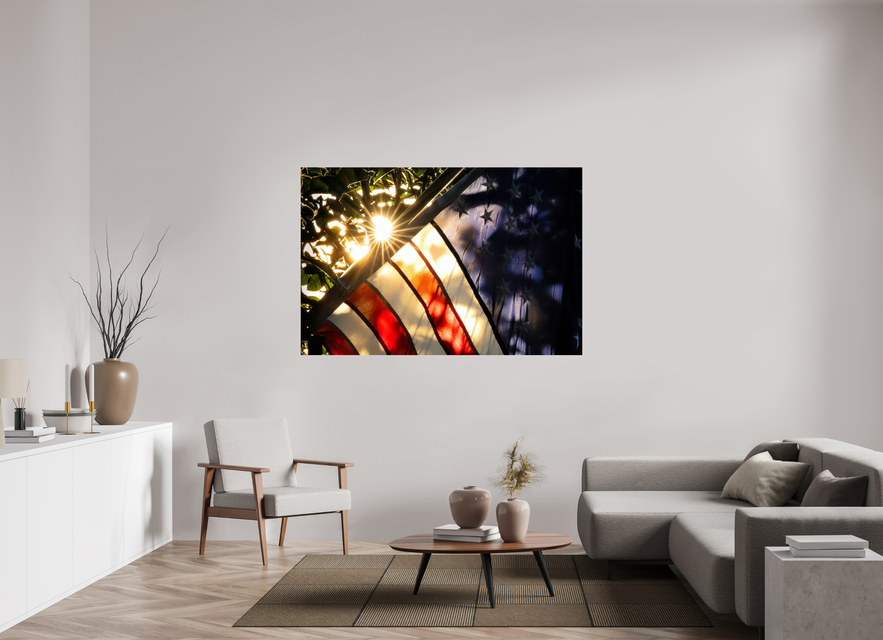 66 x 44″, ChromeLuxe HD Metal Print Rounded Conrners unlight Through a Weathered Flag
