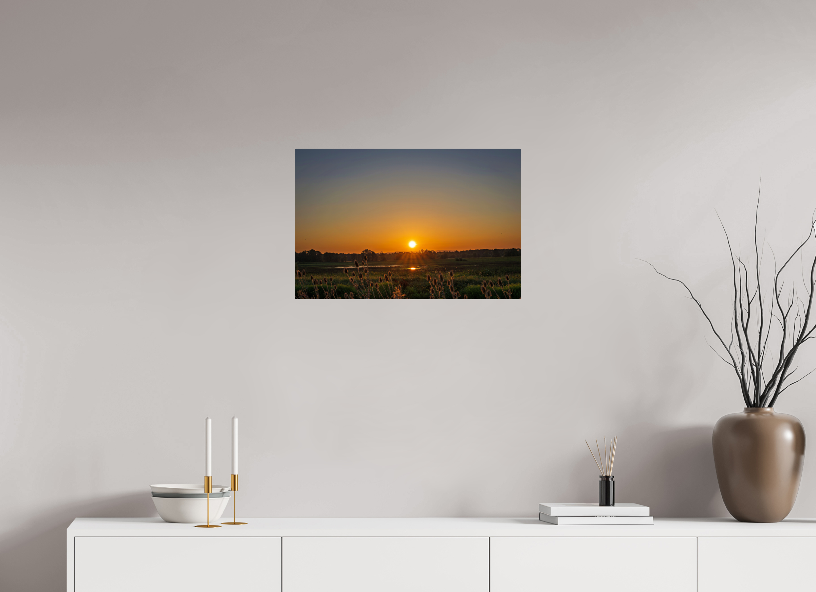 24 x 16″, ChromeLuxe HD Metal Print Rounded Conrners Sunset Glow Over the Marsh
