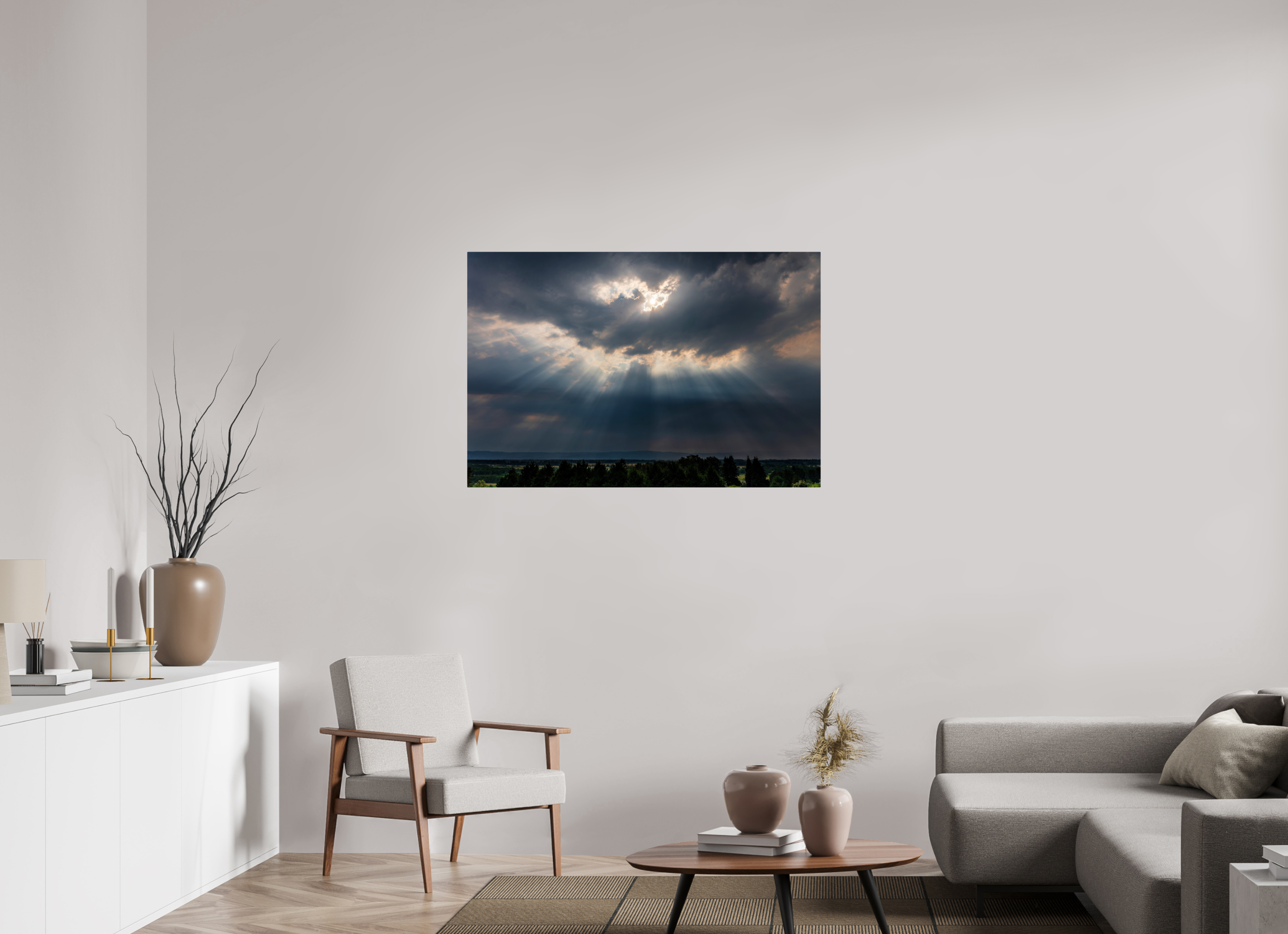 45 x 30″, ChromeLuxe HD Metal Print Rounded Conrners Sunbeams Breaking Through the Storm