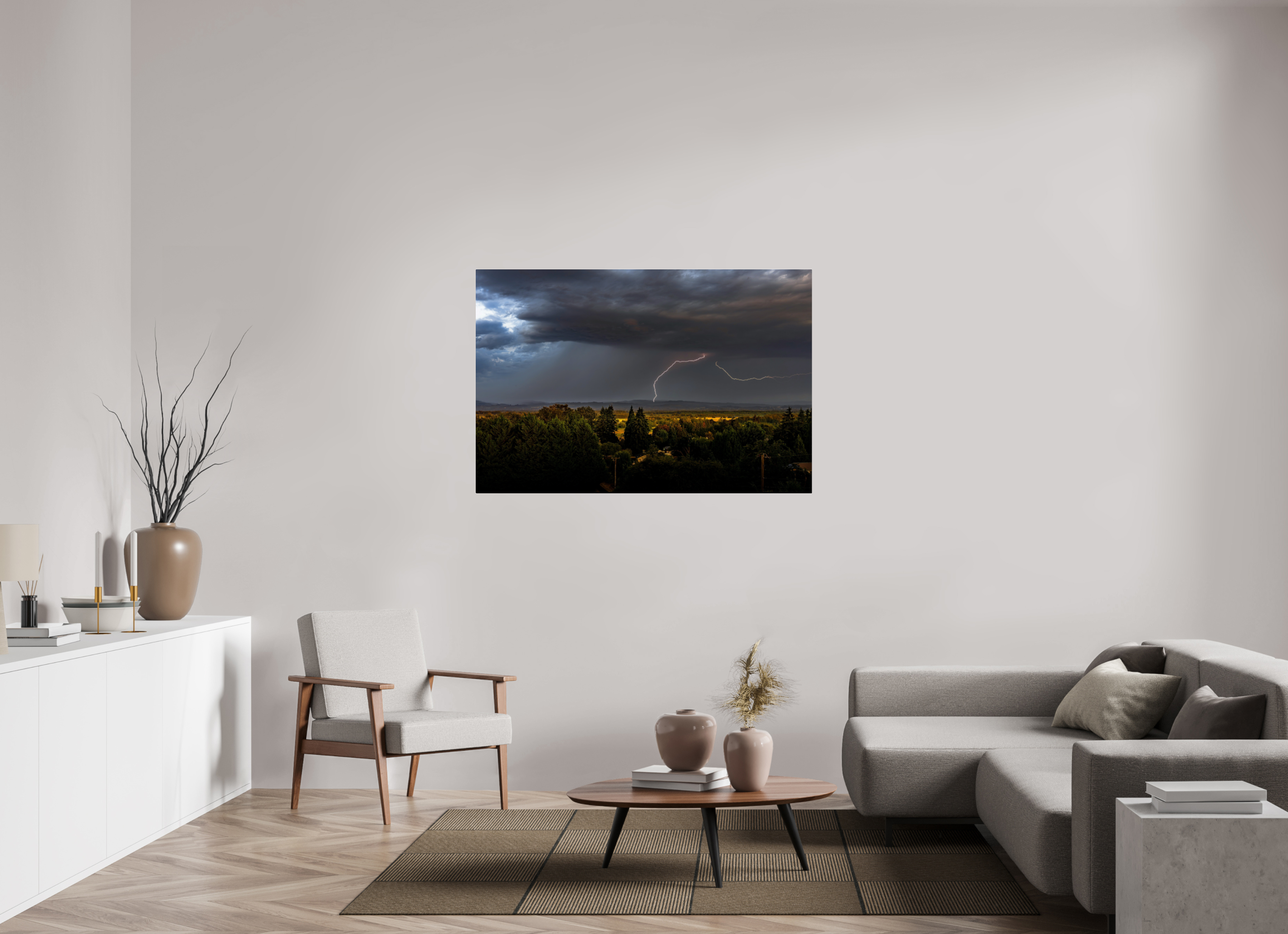 54 x 36″, Acrylic Glass Rounded Corners Lightning Over the Valley