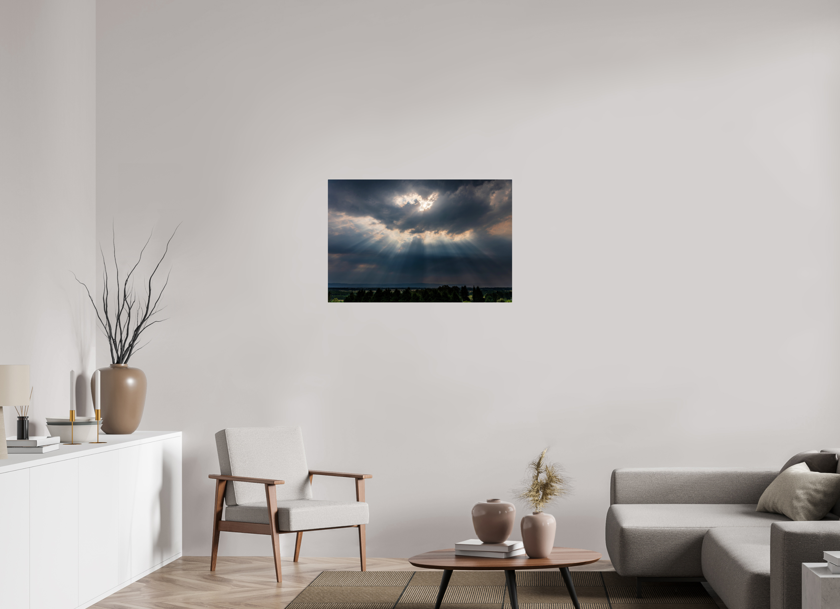 36 x 24″, Acrylic Glass Rounded Corners Sunbeams Breaking Through the Storm