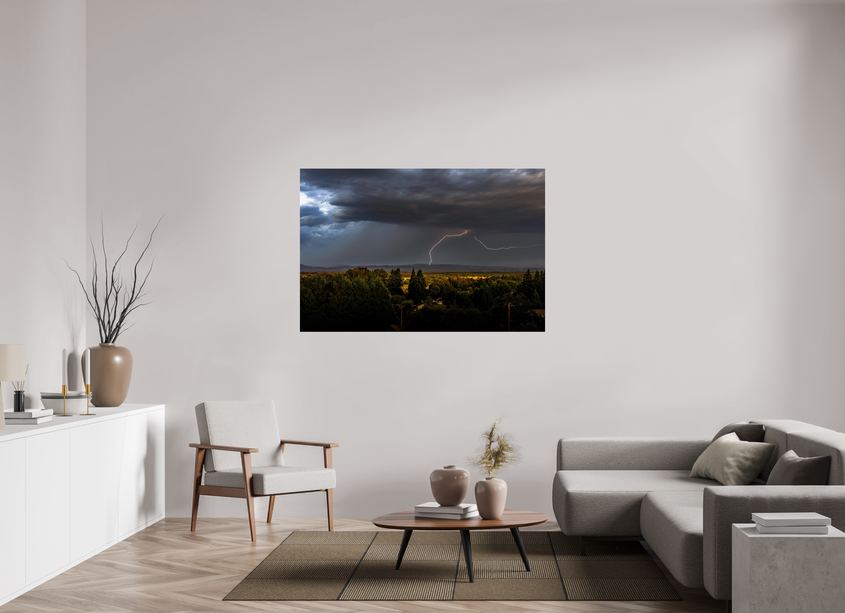 60 x 40″, Acrylic Glass Rounded Corners Lightning Over the Valley