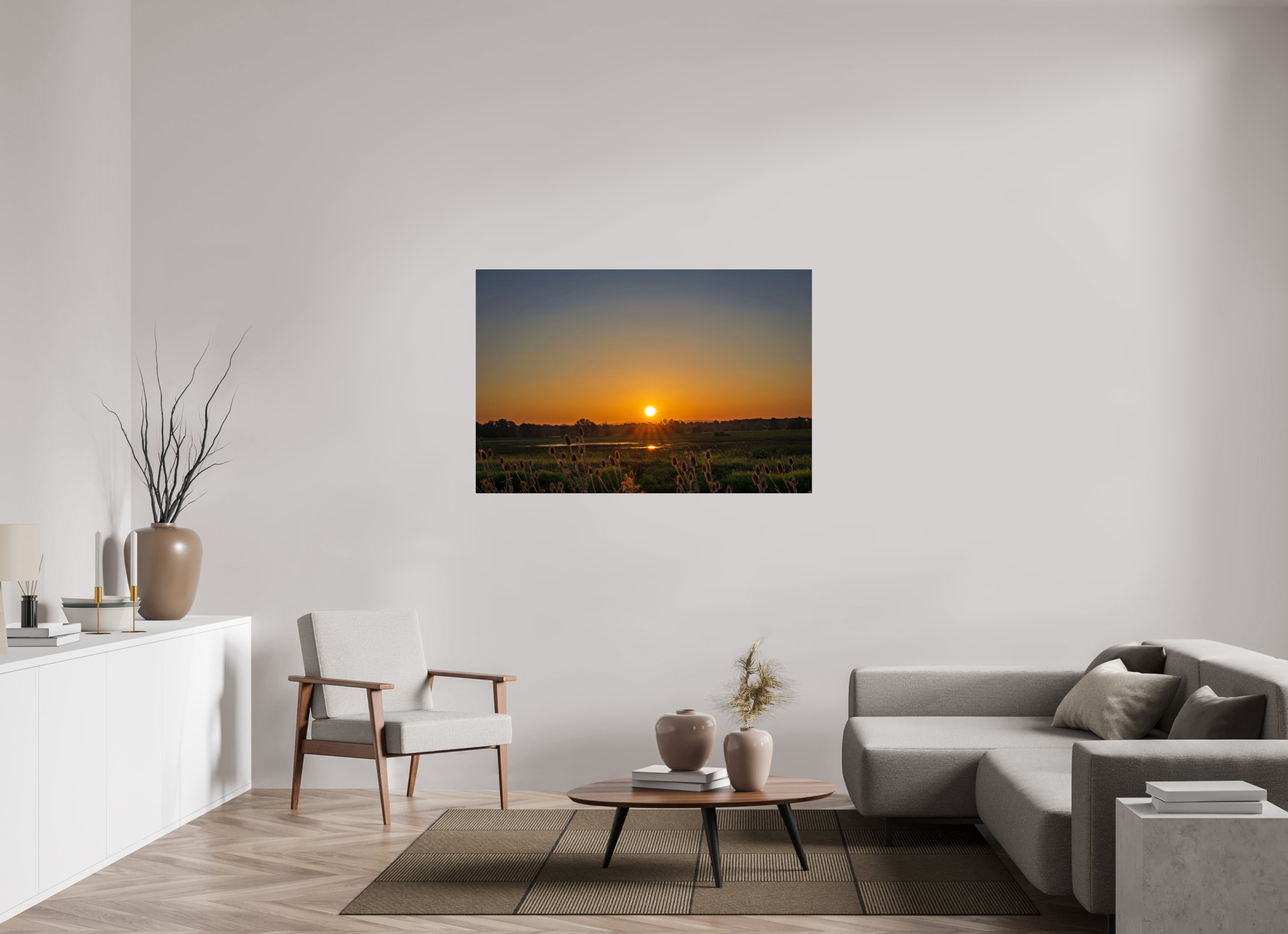 54 x 36″, Acrylic Glass Rounded Corners Sunset Glow Over the Marsh