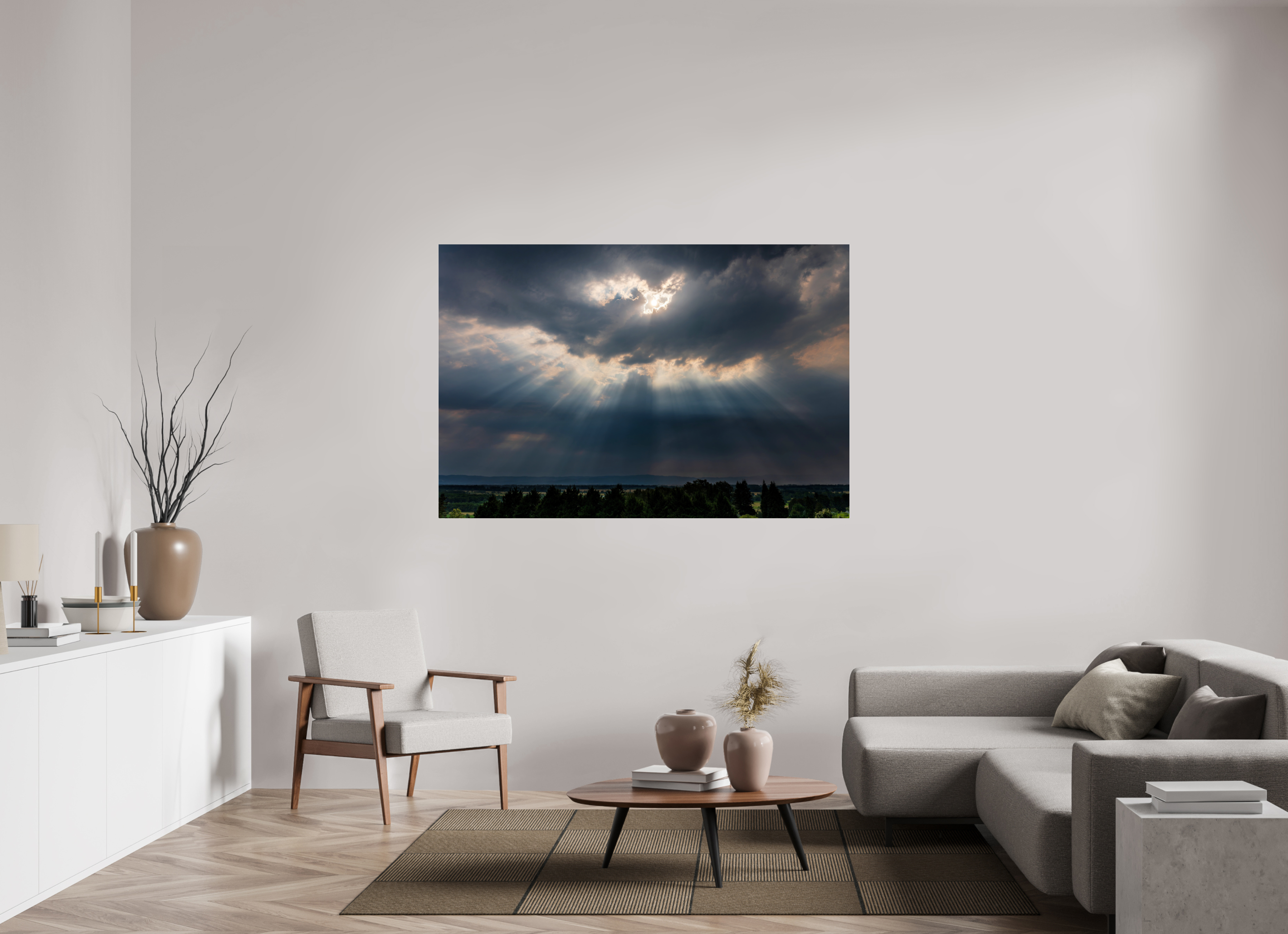 66 x 44″, Acrylic Glass Rounded Corners Sunbeams Breaking Through the Storm