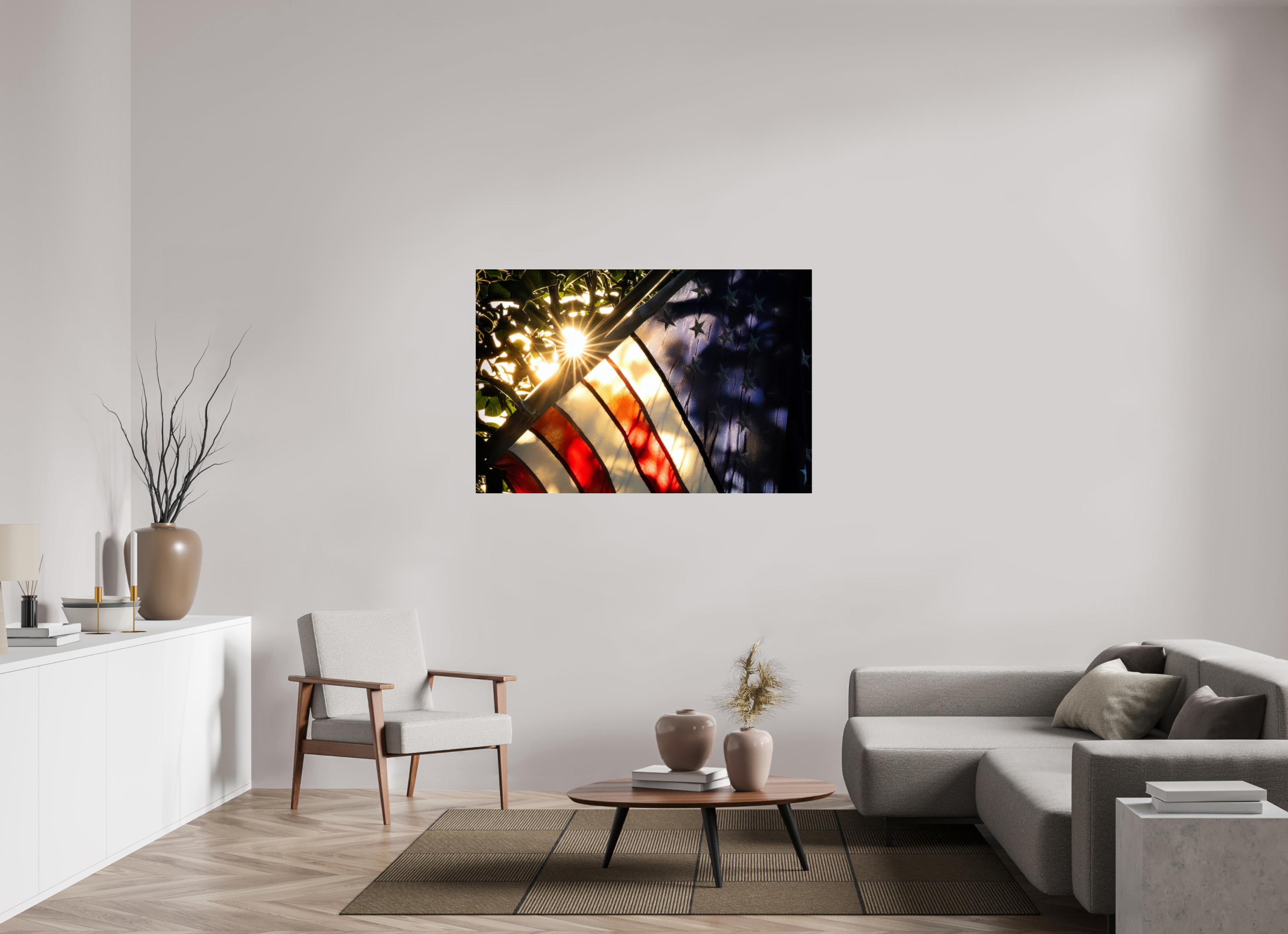 54 x 36″, Acrylic Glass Rounded Corners unlight Through a Weathered Flag