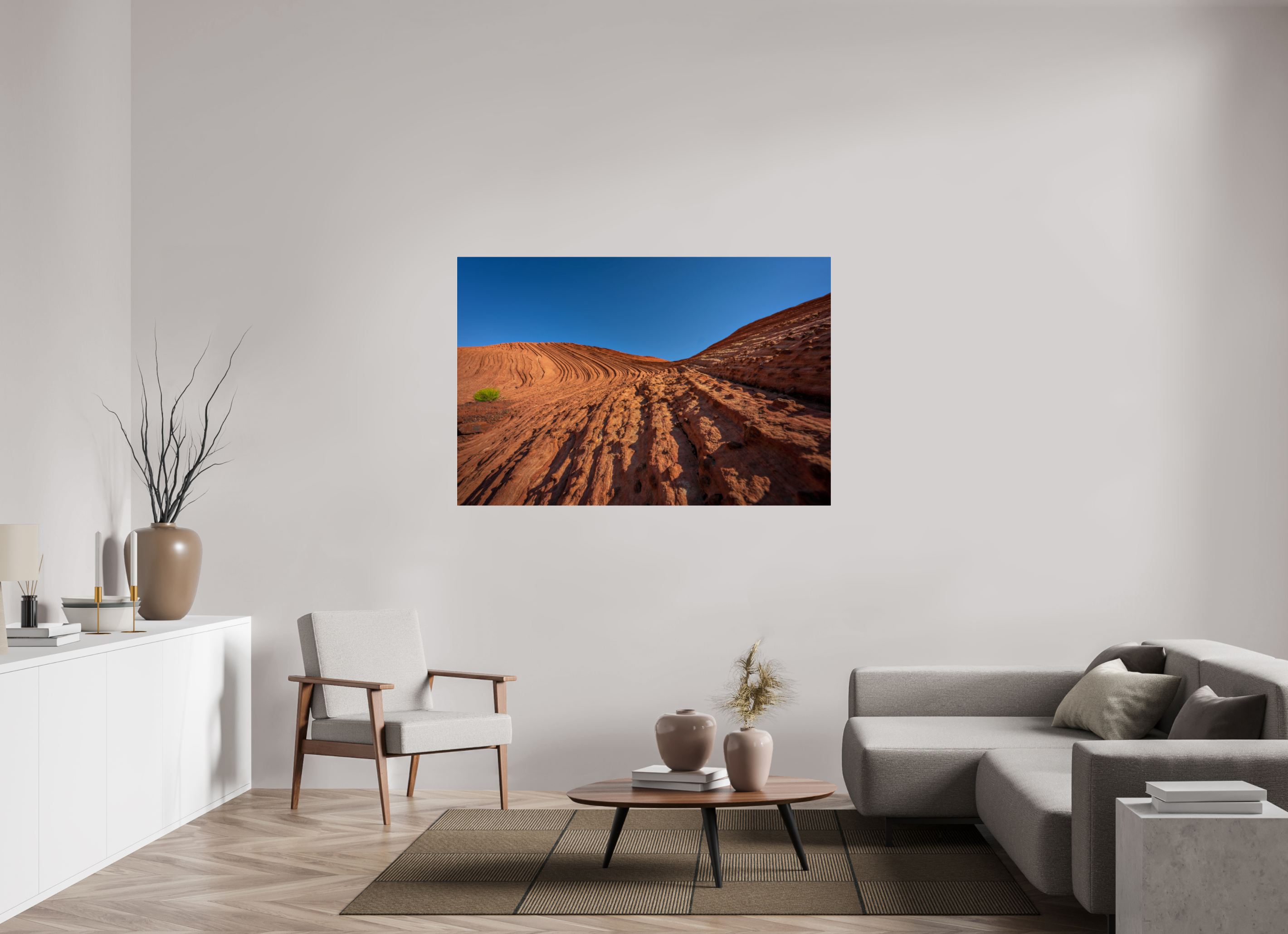 60 x 40″, Acrylic Glass Rounded Corners Sandstone Curves Under a Deep Blue Sky