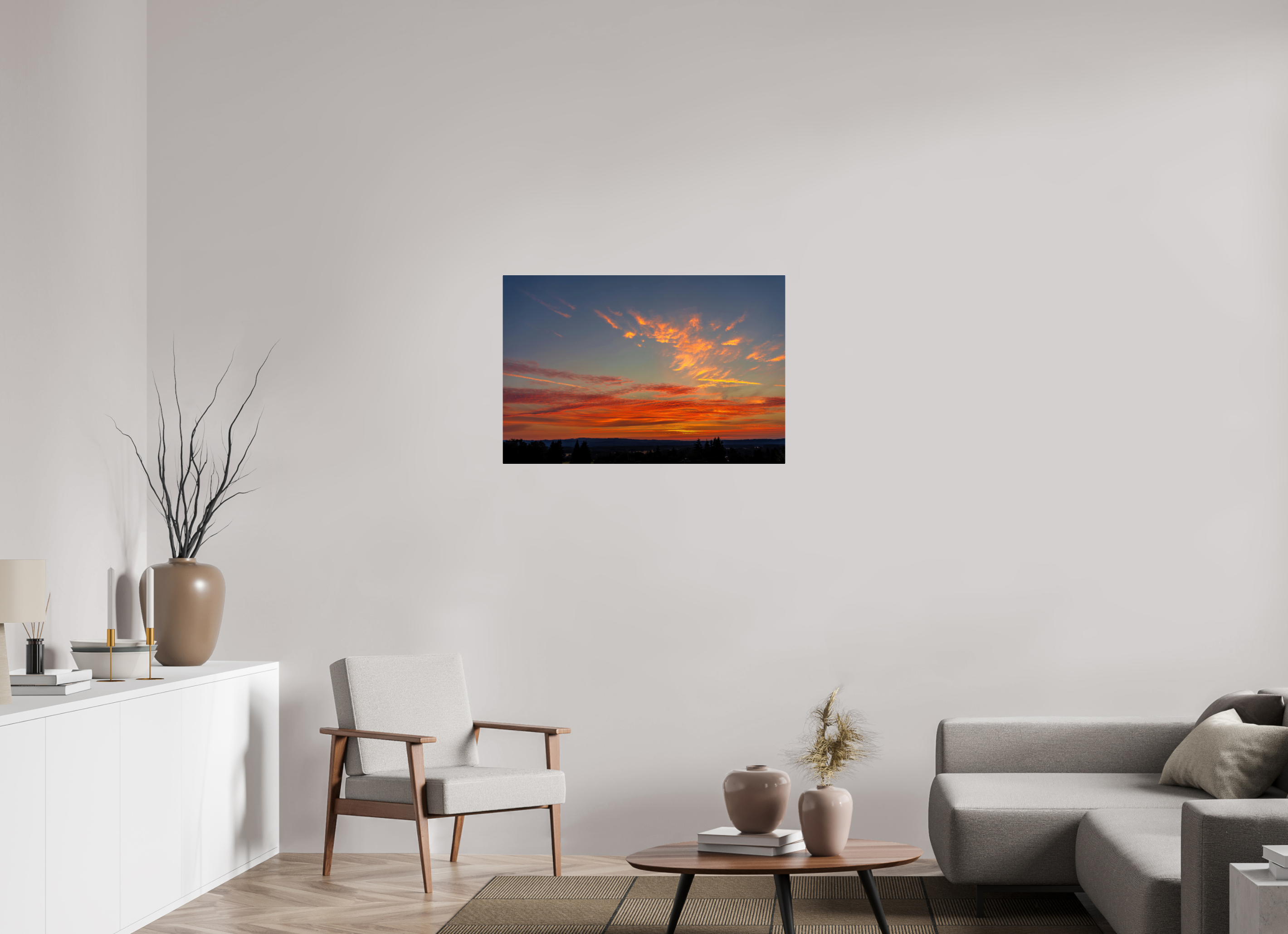 36 x 24″, Acrylic Glass Rounded Corners Fire in the Sky Over Silhouetted Hills