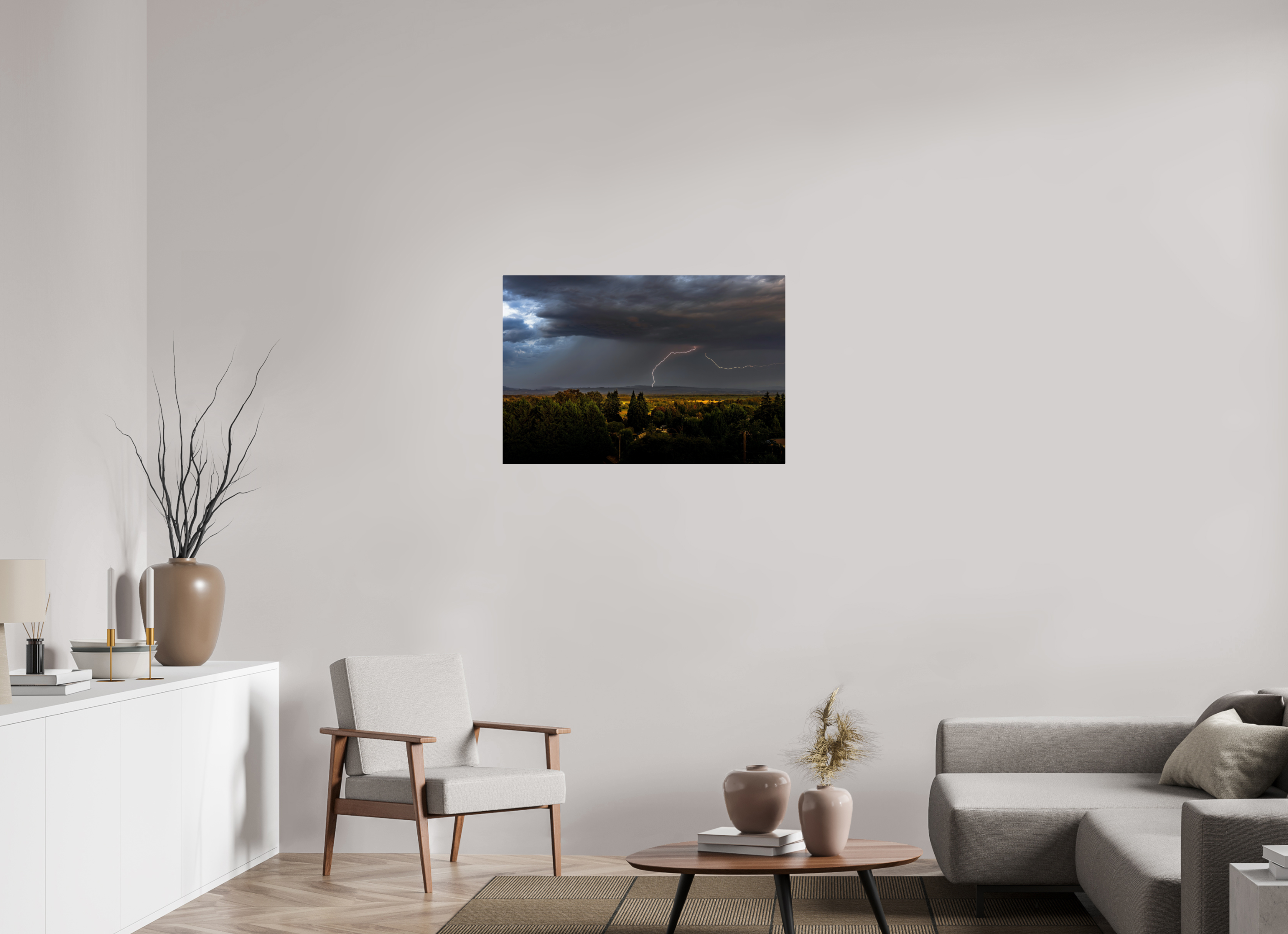 36 x 24″, ChromeLuxe HD Metal Print Rounded Conrners Lightning Over the Valley