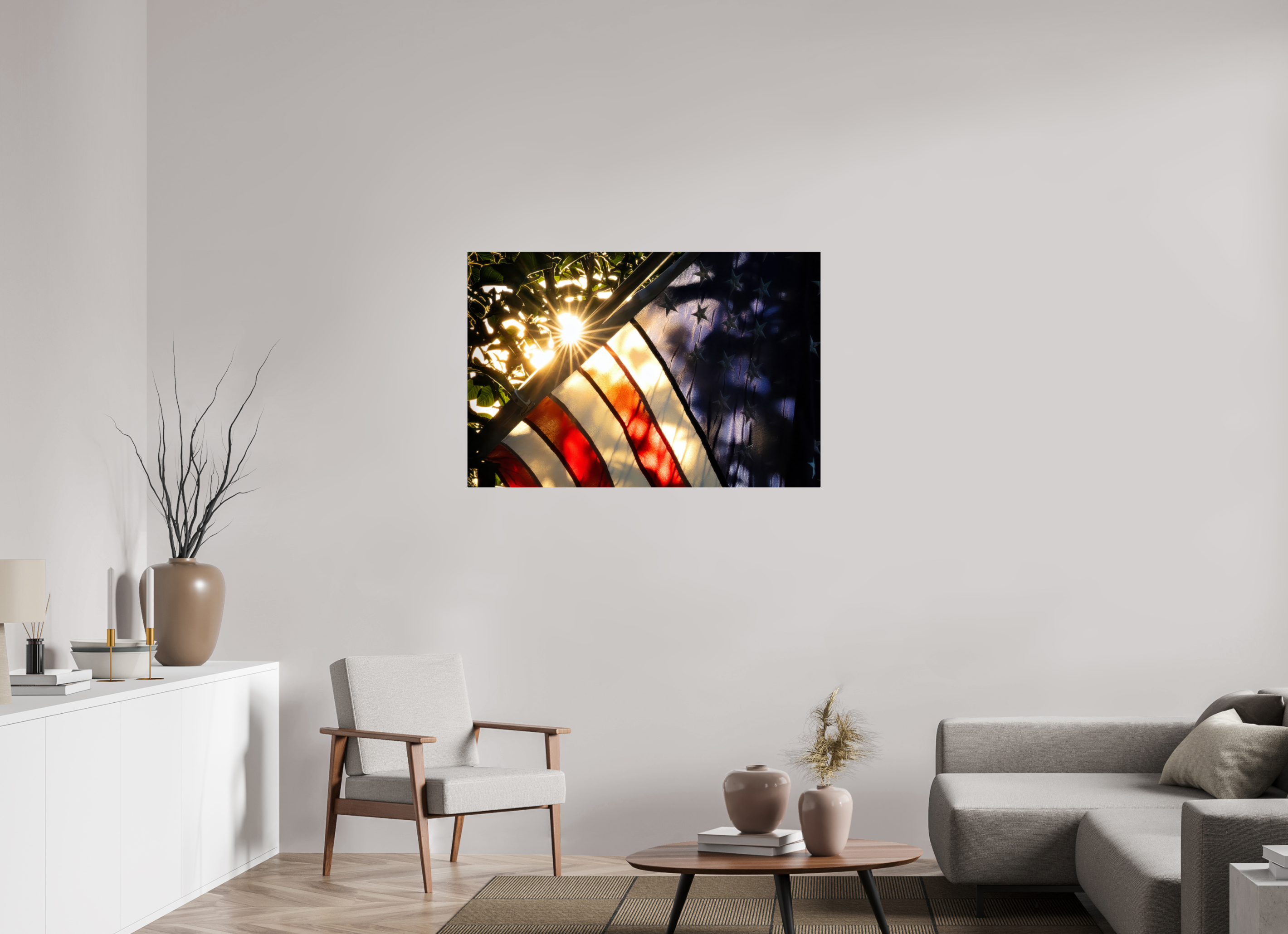 45 x 30″, Acrylic Glass Rounded Corners unlight Through a Weathered Flag