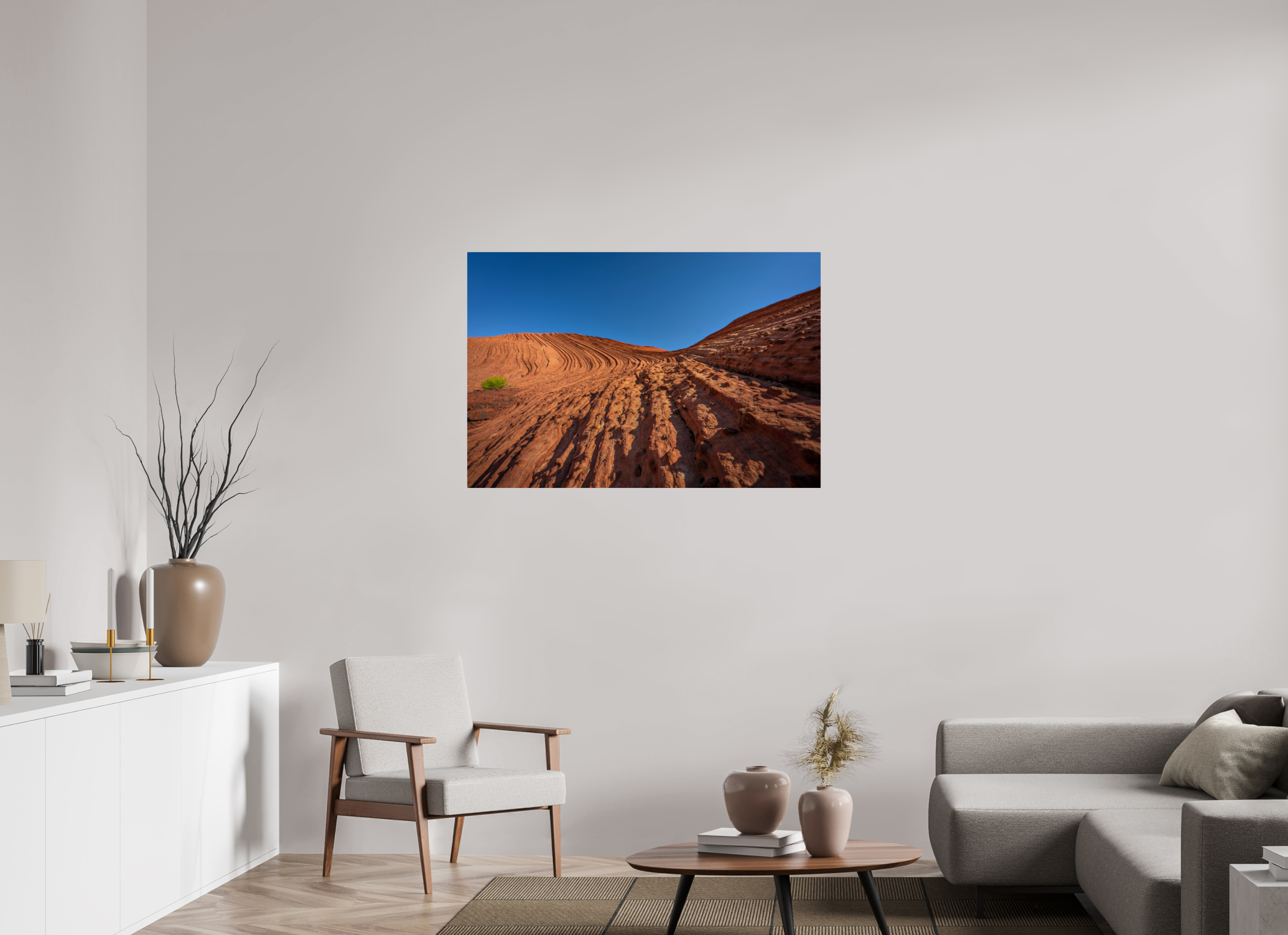 45 x 30″, ChromeLuxe HD Metal Print Rounded Conrners Sandstone Curves Under a Deep Blue Sky