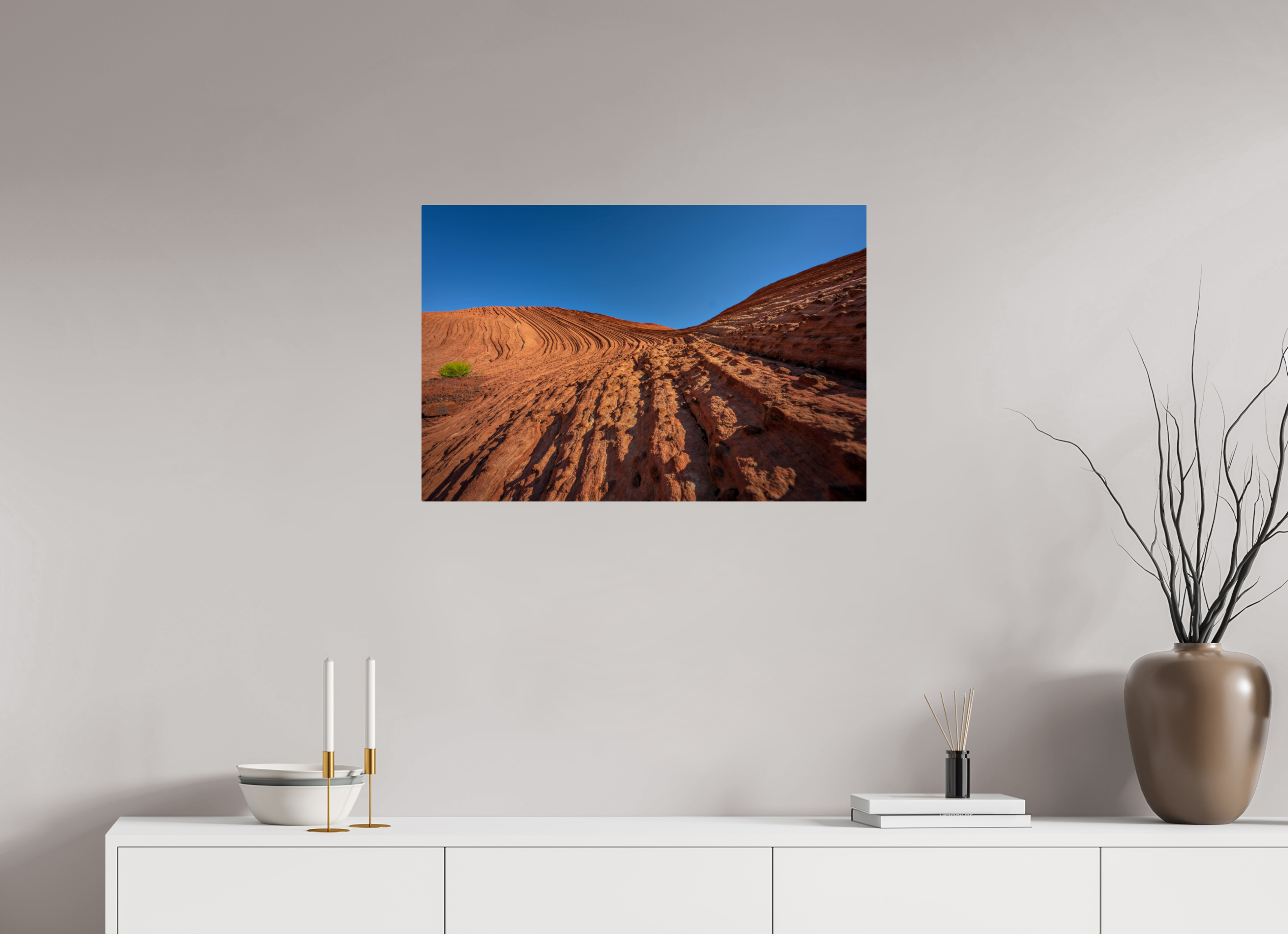 30 x 20″, ChromeLuxe HD Metal Print Rounded Conrners Sandstone Curves Under a Deep Blue Sky