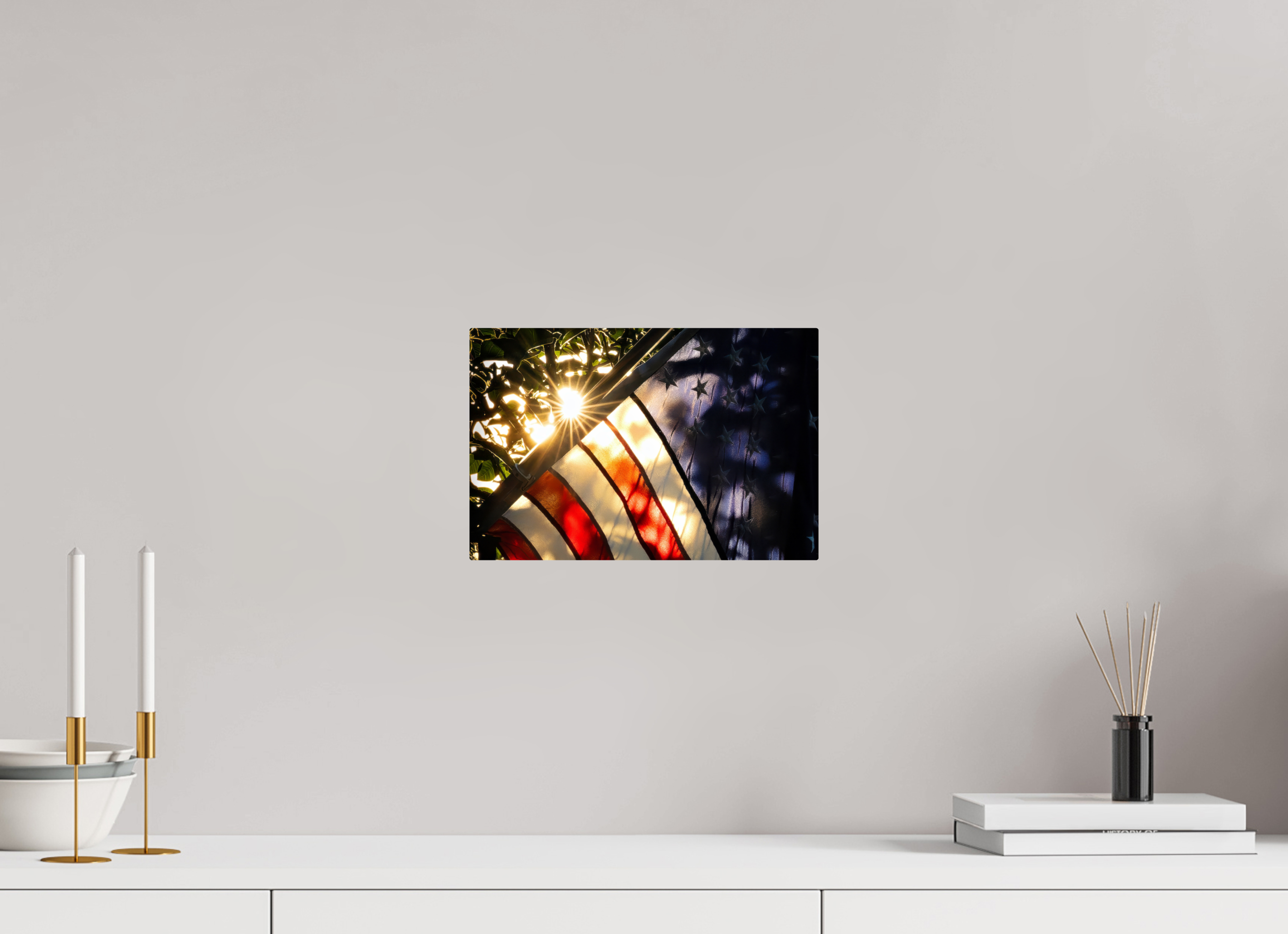 12 x 8″, ChromeLuxe HD Metal Print Rounded Conrners unlight Through a Weathered Flag