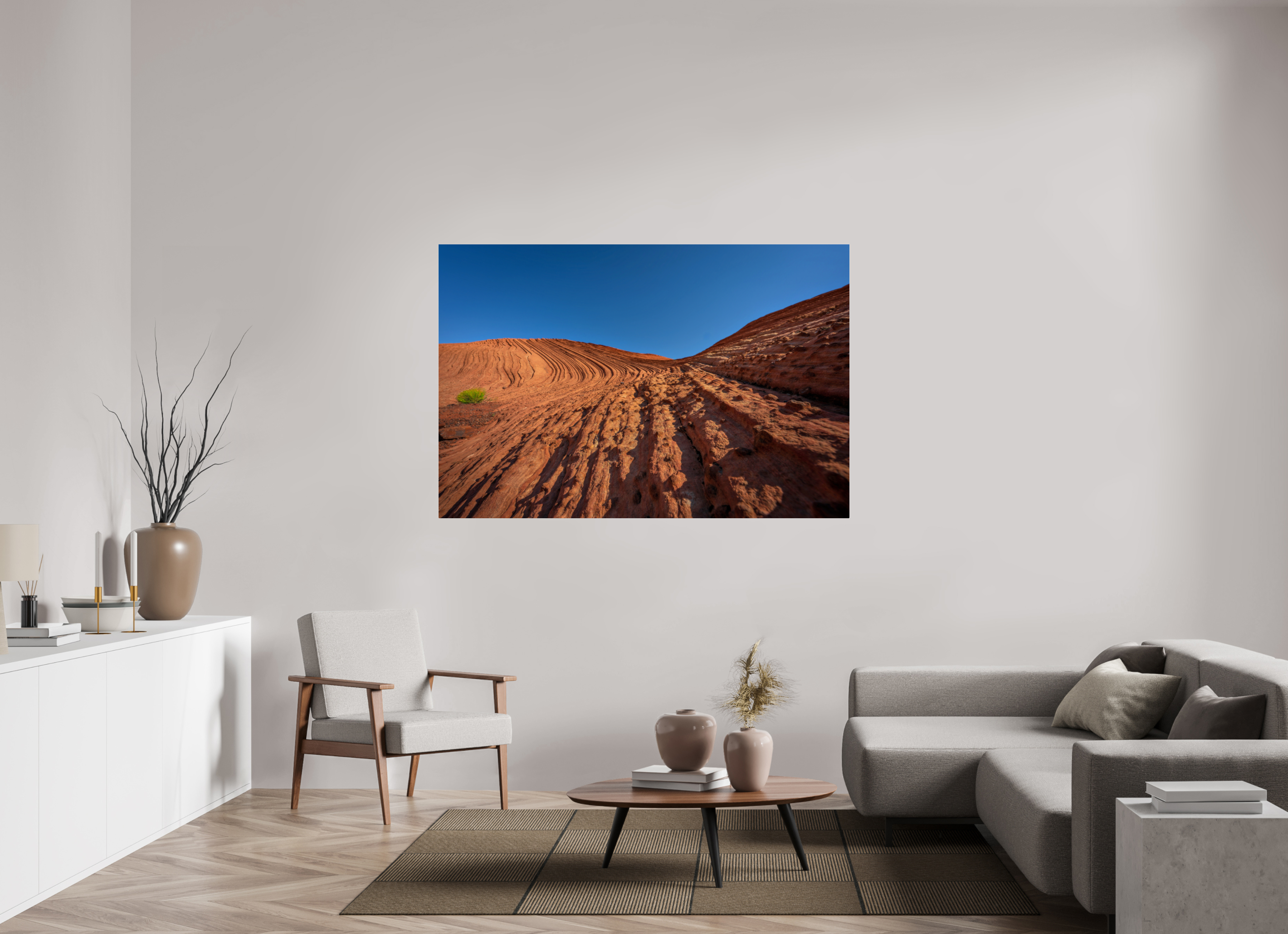 66 x 44″, Acrylic Glass Rounded Corners Sandstone Curves Under a Deep Blue Sky