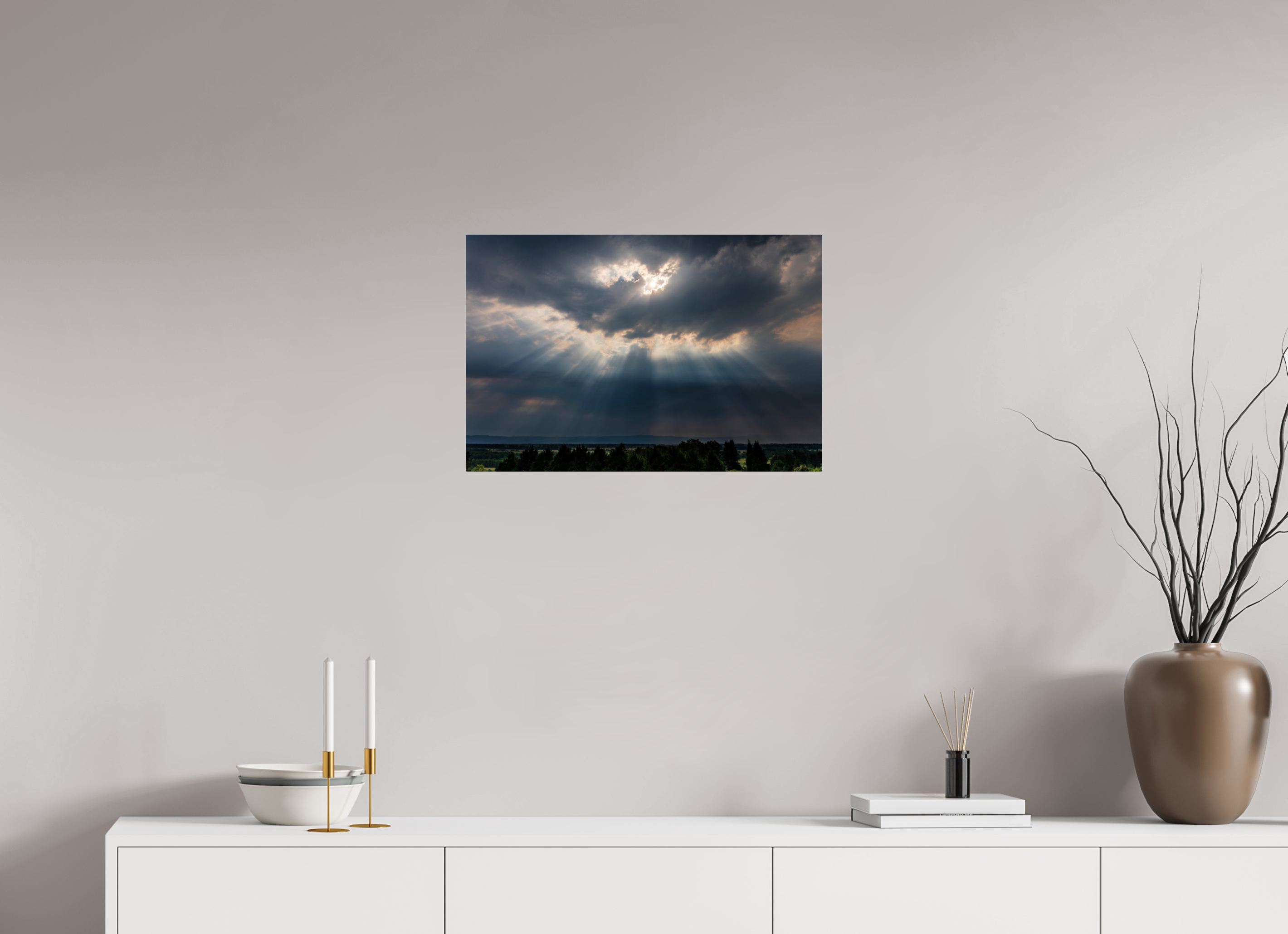 24 x 16″, ChromeLuxe HD Metal Print Rounded Conrners Sunbeams Breaking Through the Storm