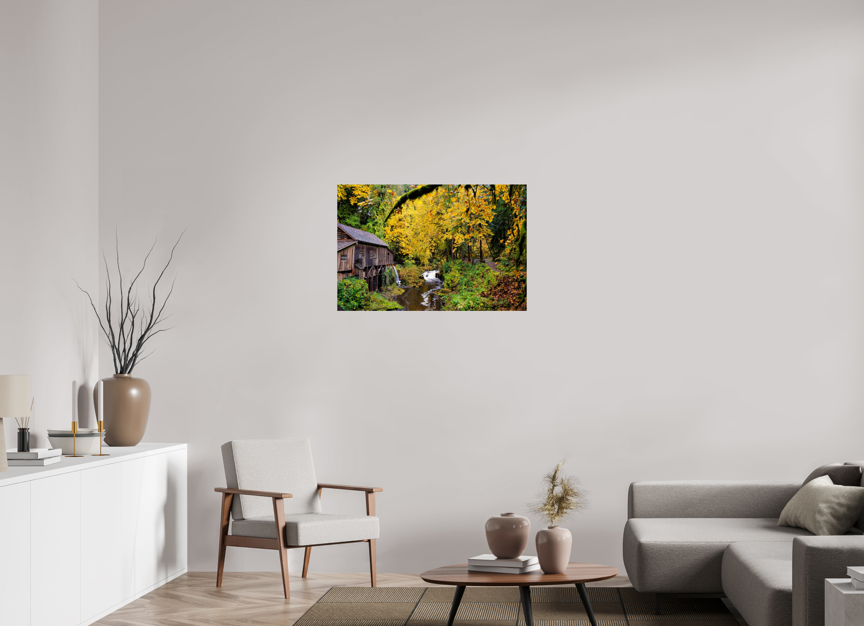 36 x 24″, Acrylic Glass Rounded Corners Historic Gristmill in Autumn Color