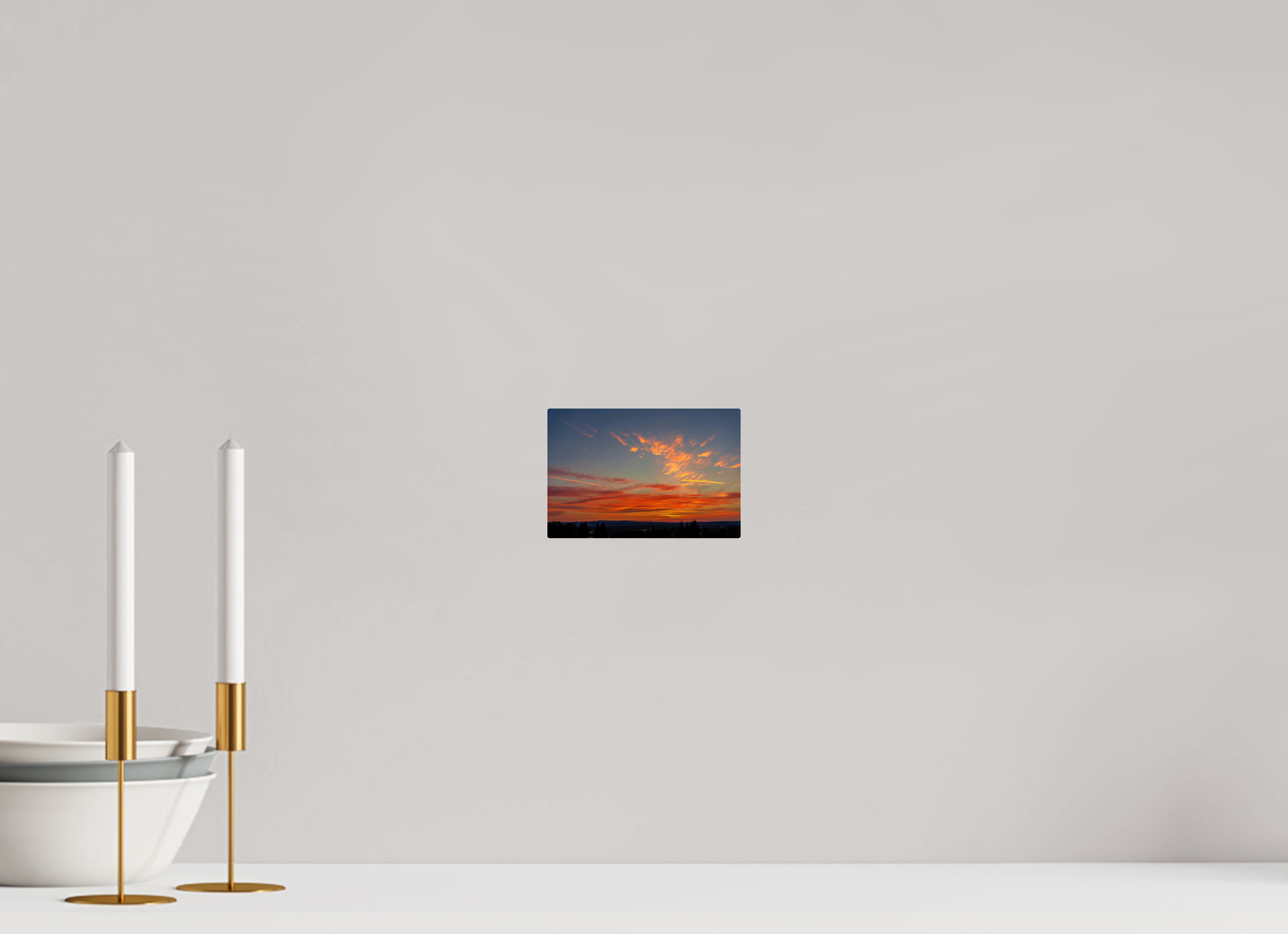 6 x 4″, Acrylic Glass Rounded Corners Fire in the Sky Over Silhouetted Hills
