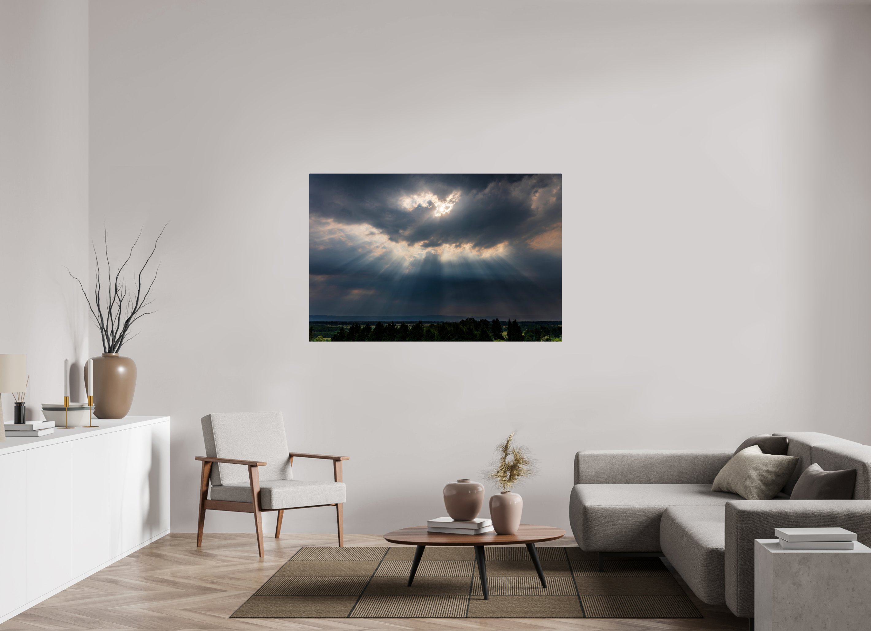 60 x 40″, Acrylic Glass Rounded Corners Sunbeams Breaking Through the Storm
