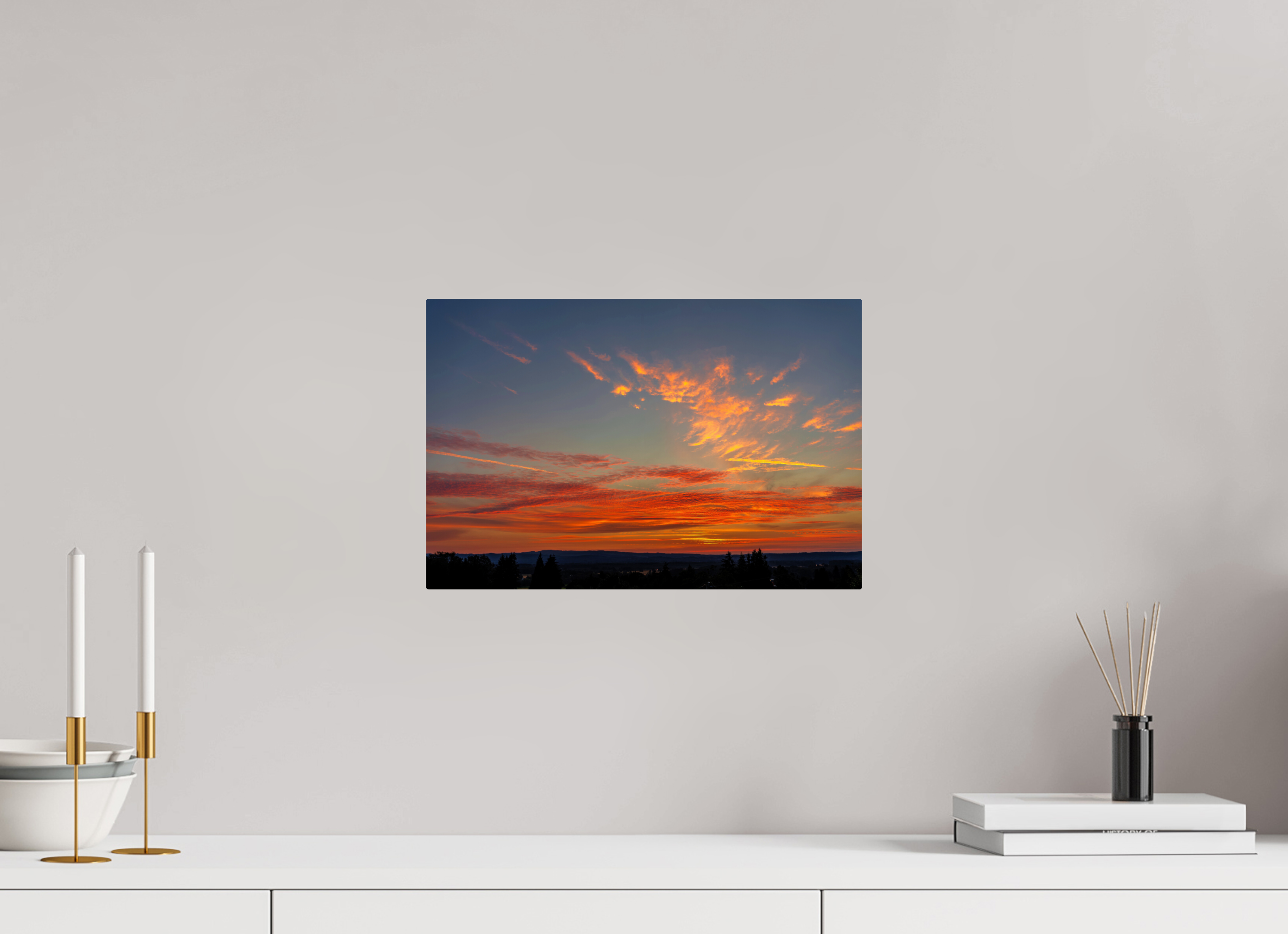 15 x 10″, ChromeLuxe HD Metal Print Rounded Conrners Fire in the Sky Over Silhouetted Hills