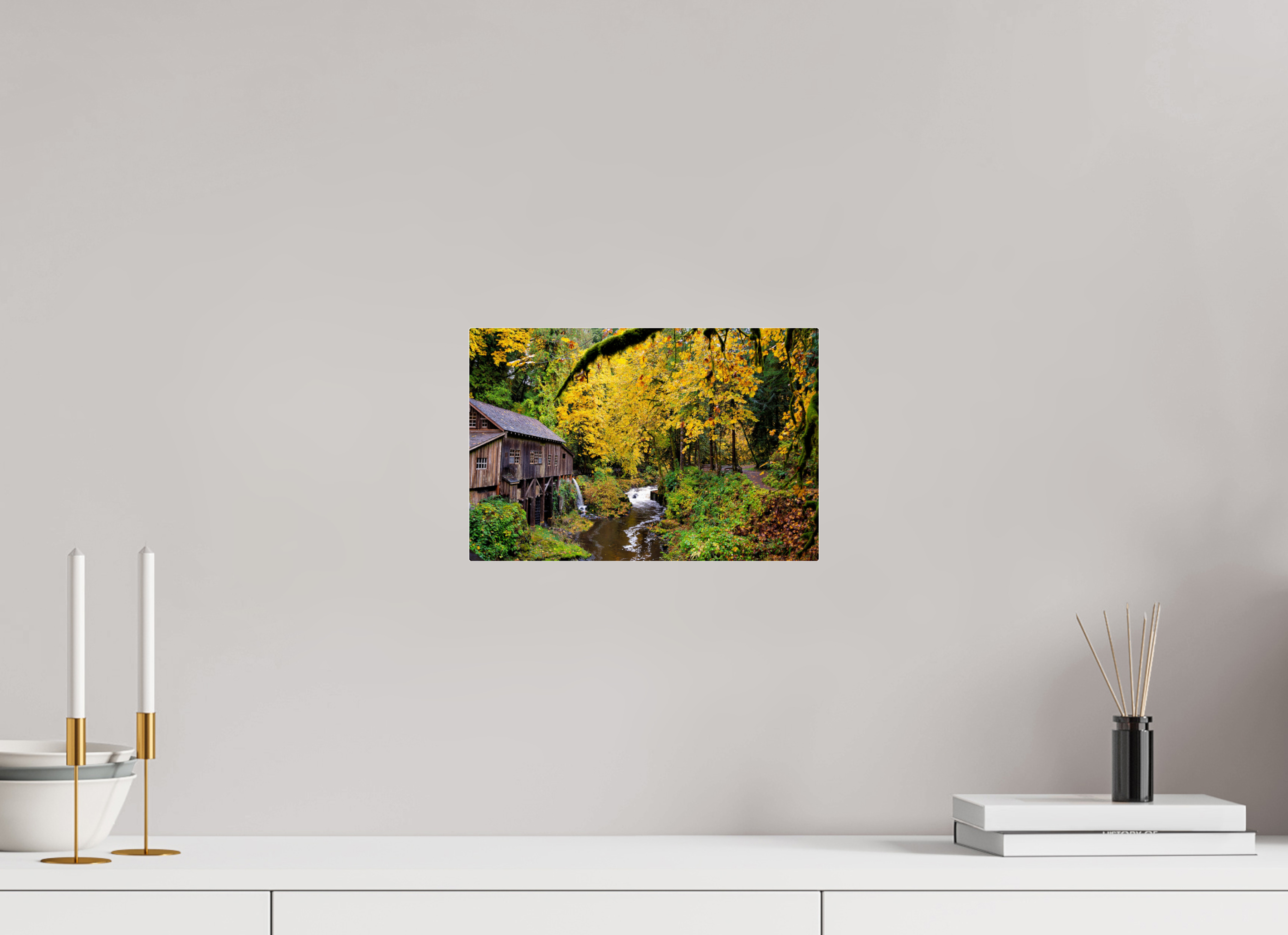 12 x 8″, Acrylic Glass Rounded Corners Historic Gristmill in Autumn Color