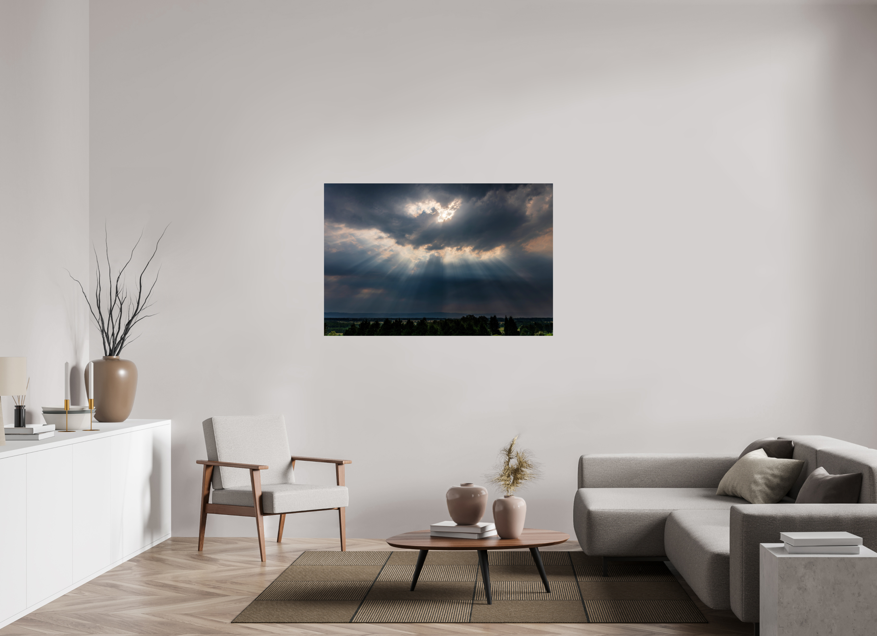 54 x 36″, ChromeLuxe HD Metal Print Rounded Conrners Sunbeams Breaking Through the Storm