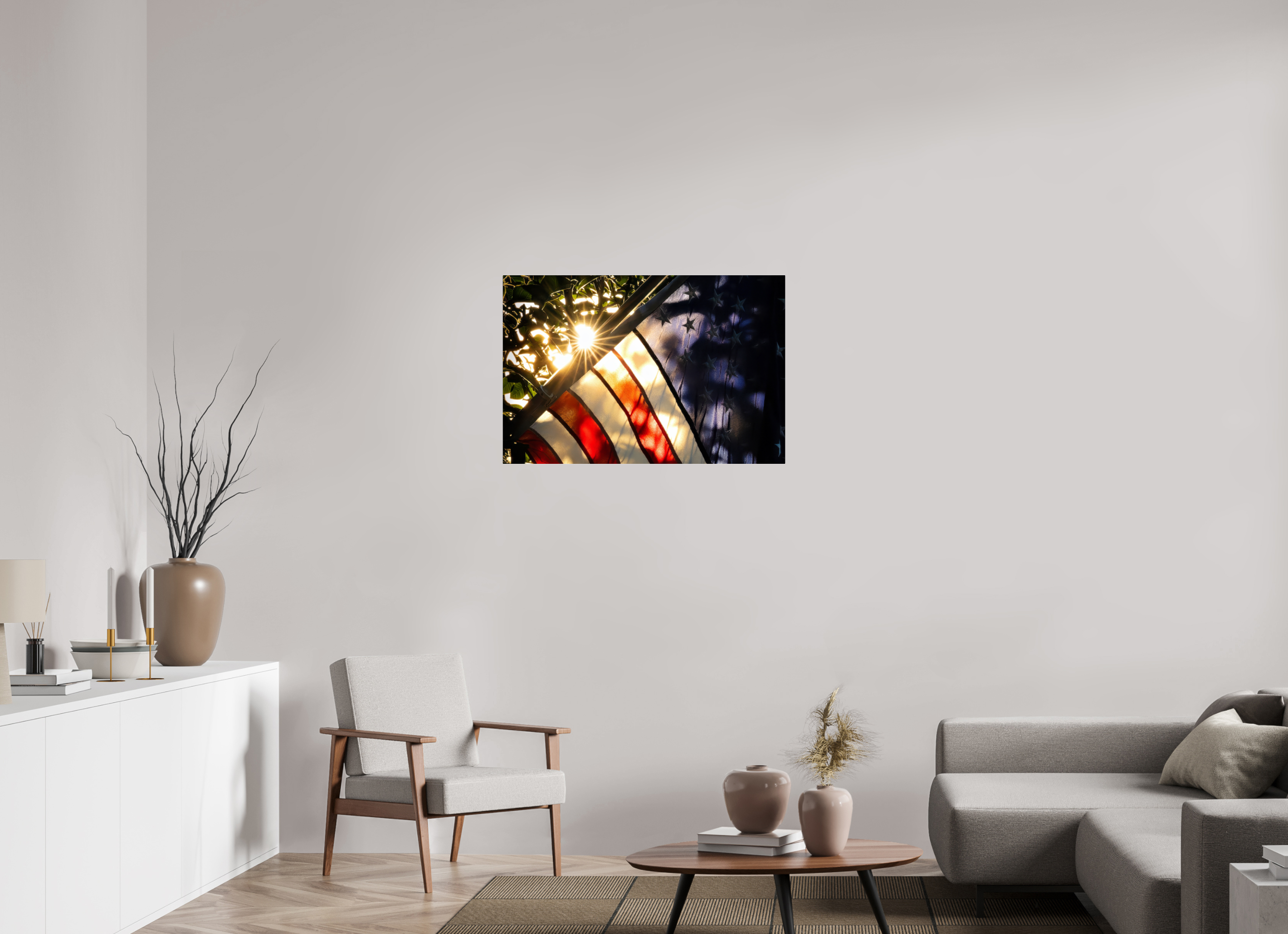 36 x 24″, Acrylic Glass Rounded Corners unlight Through a Weathered Flag