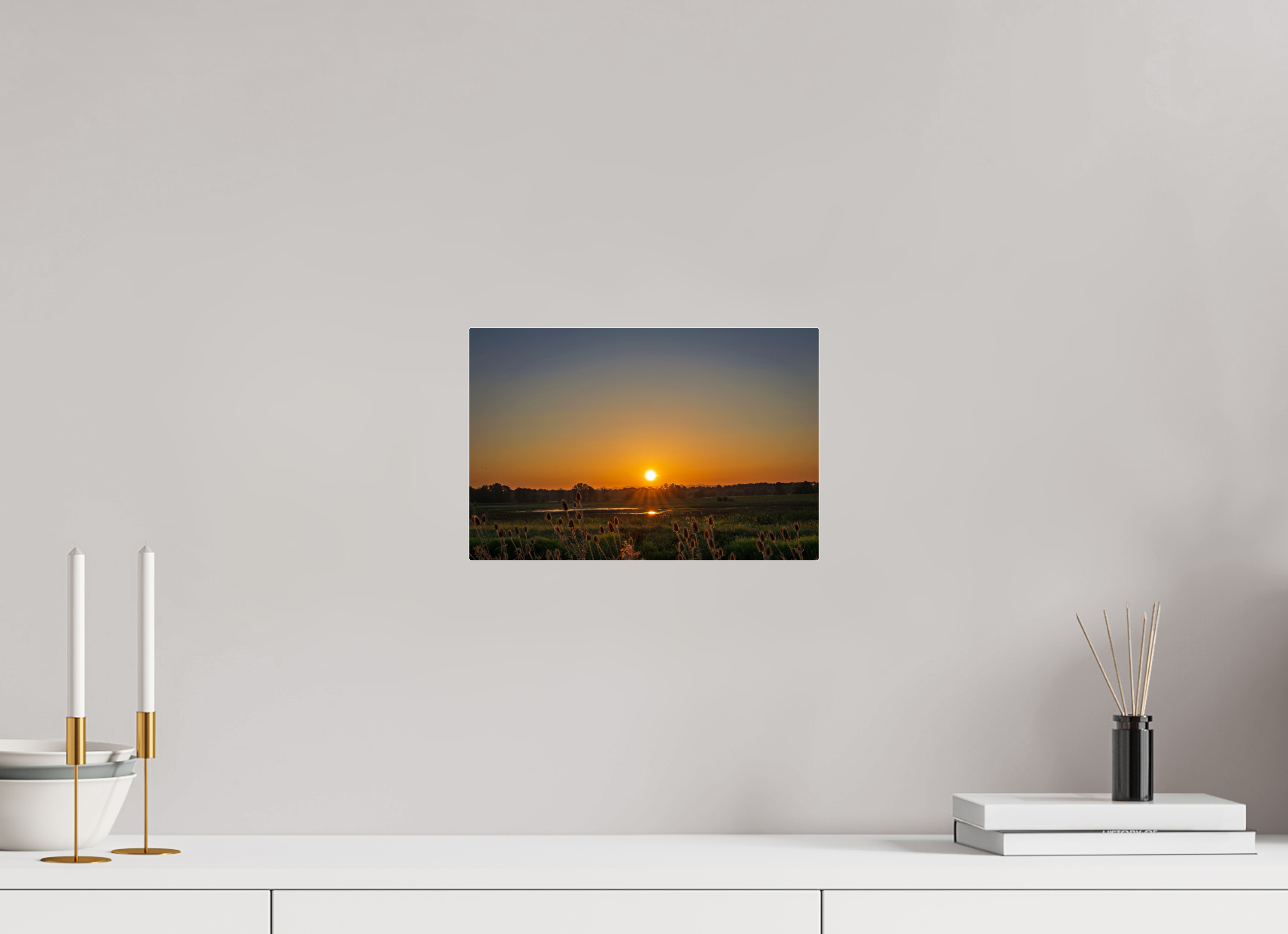 12 x 8″, Acrylic Glass Rounded Corners Sunset Glow Over the Marsh