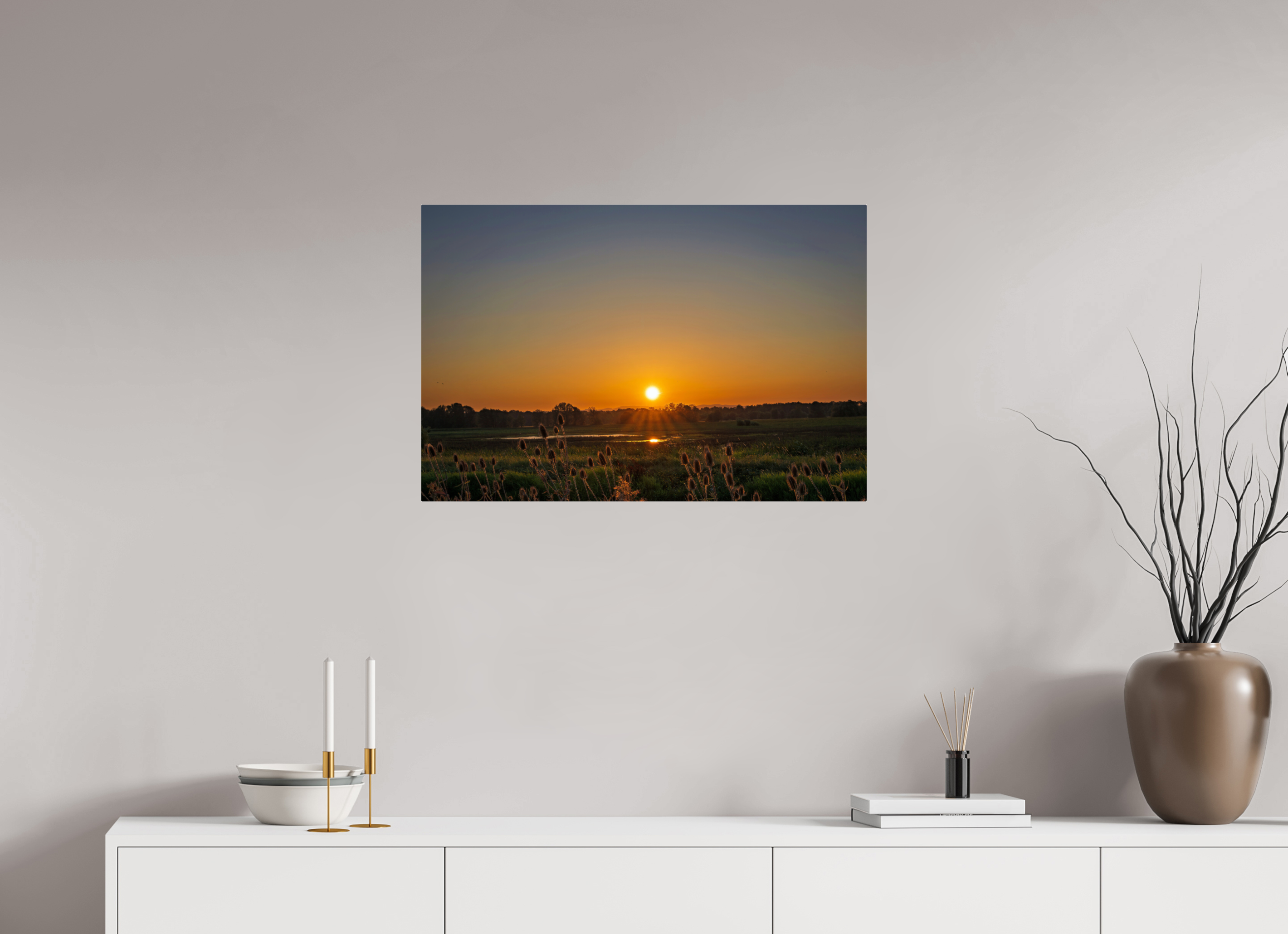 30 x 20″, Acrylic Glass Rounded Corners Sunset Glow Over the Marsh