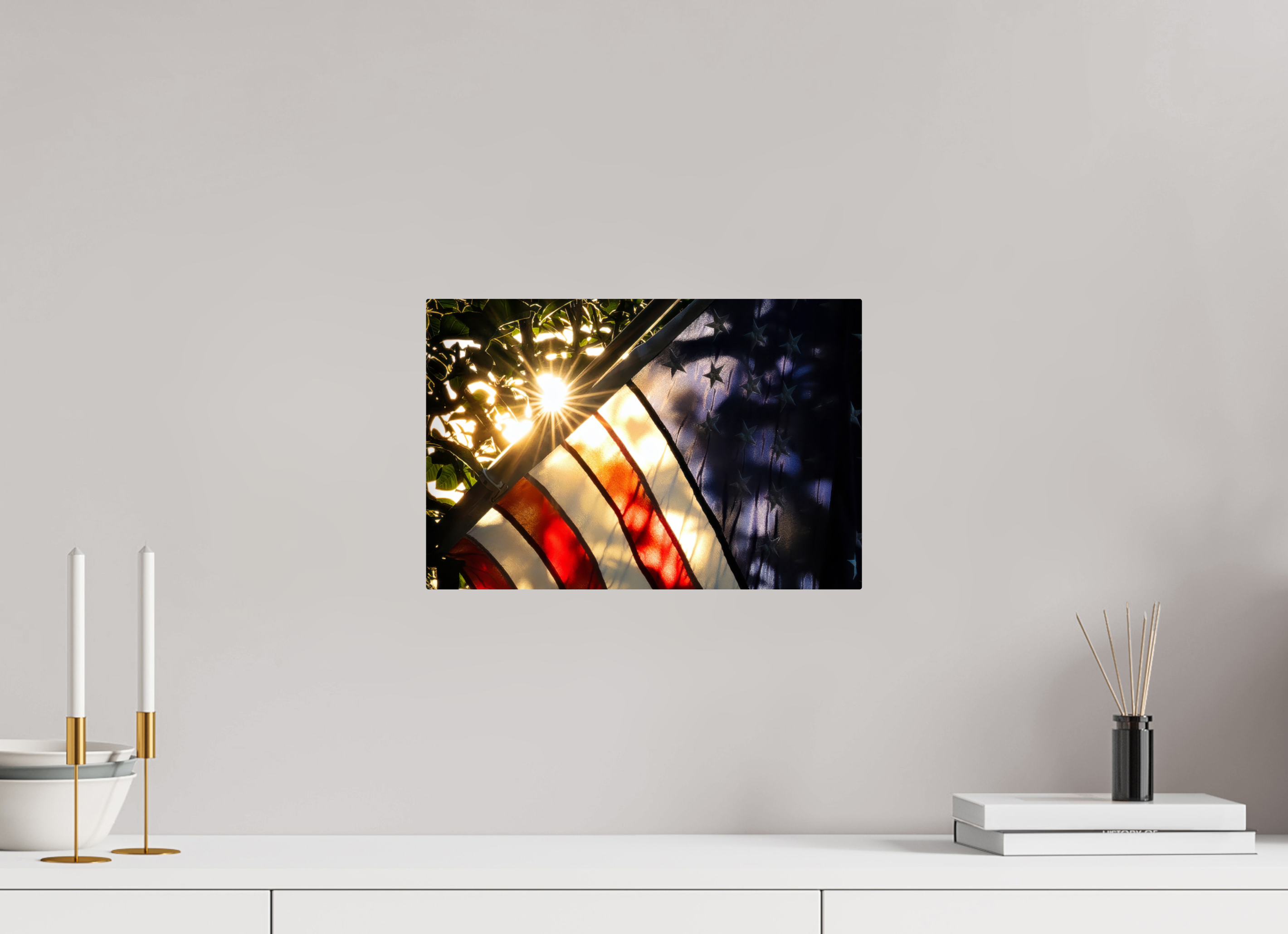 15 x 10″, ChromeLuxe HD Metal Print Rounded Conrners unlight Through a Weathered Flag