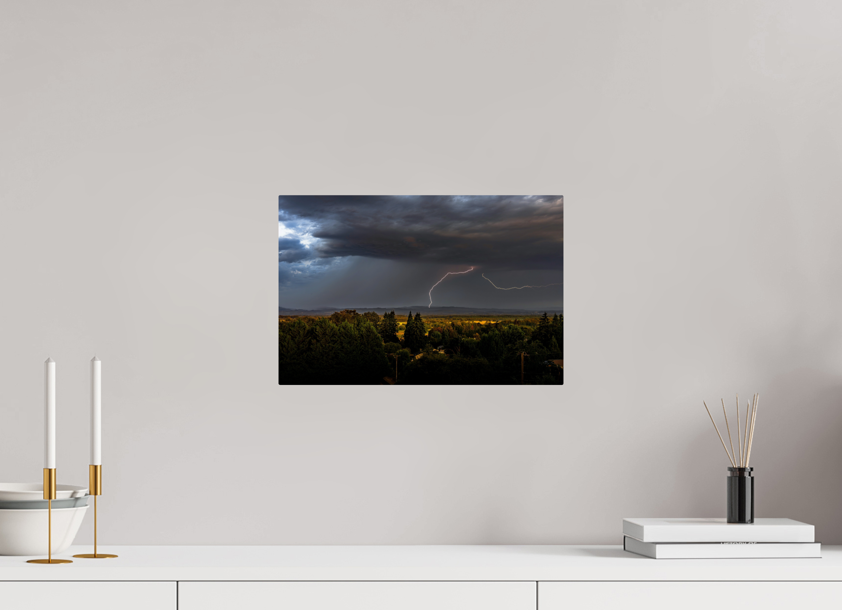 15 x 10″, ChromeLuxe HD Metal Print Rounded Conrners Lightning Over the Valley