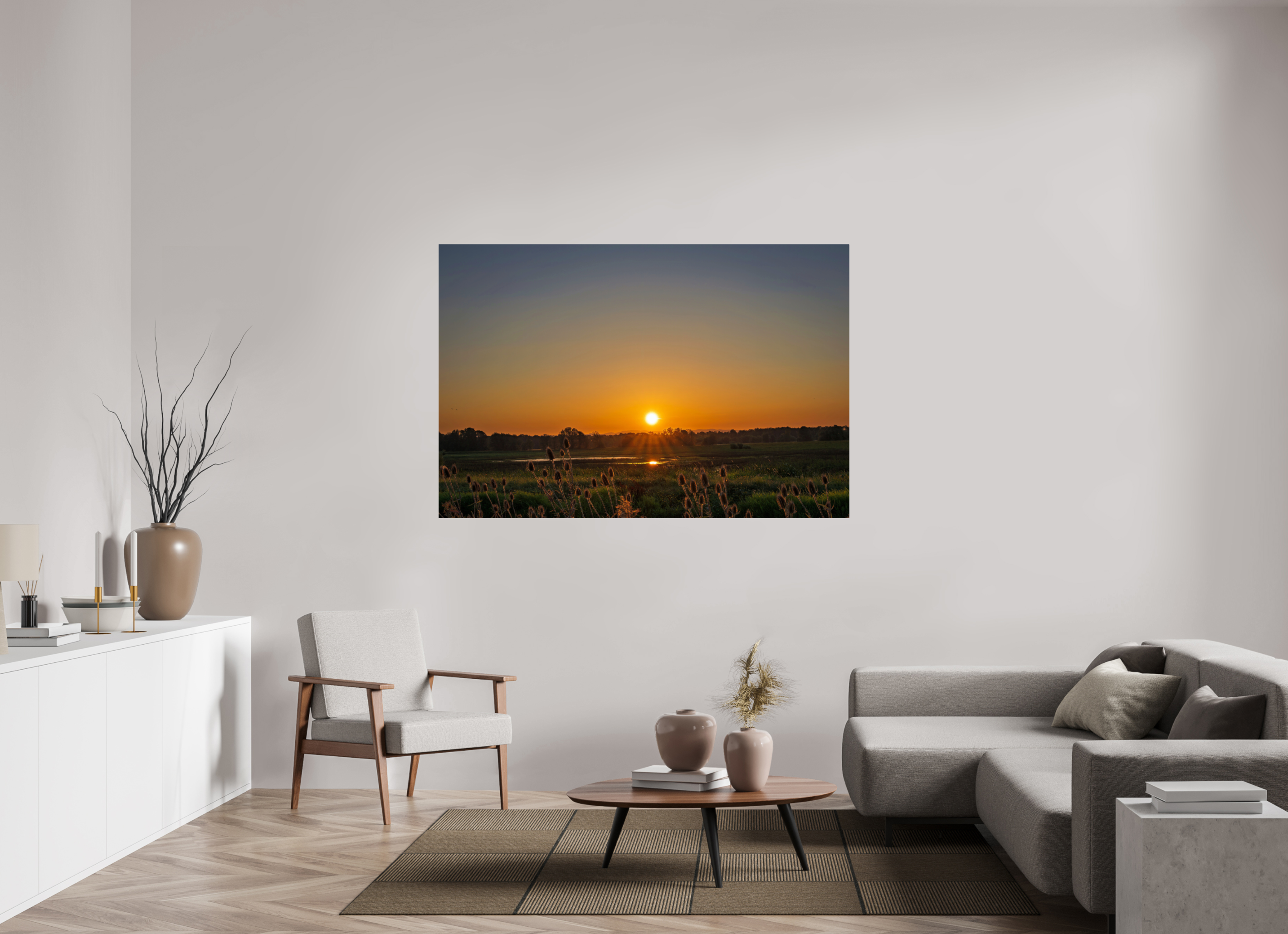 66 x 44″, ChromeLuxe HD Metal Print Rounded Conrners Sunset Glow Over the Marsh