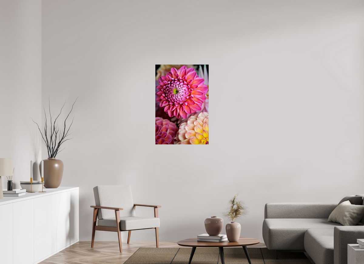 24 x 36″, ChromeLuxe HD Metal Print Rounded Conrners Pink Dahlia Unfurling