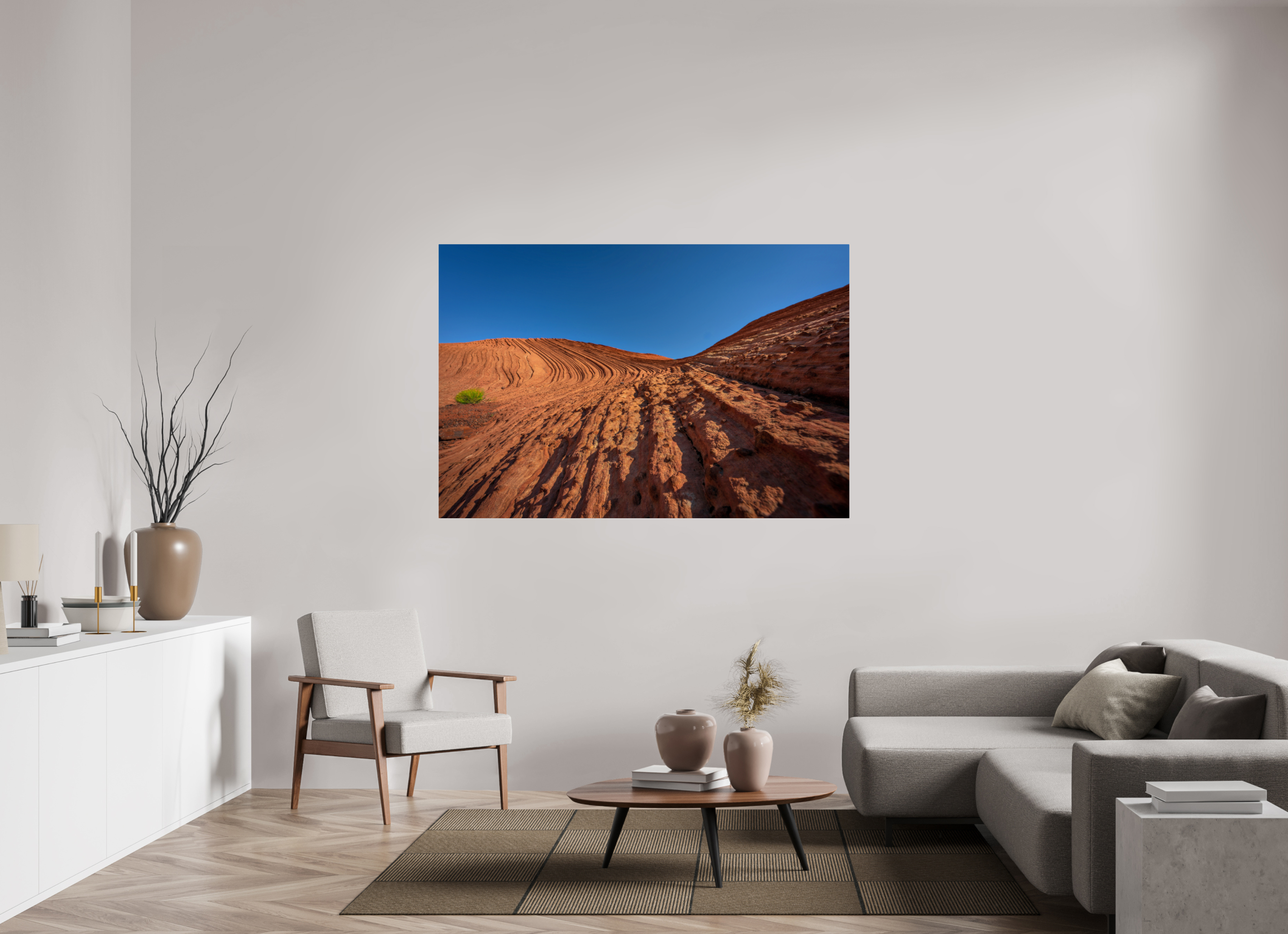 66 x 44″, ChromeLuxe HD Metal Print Rounded Conrners Sandstone Curves Under a Deep Blue Sky