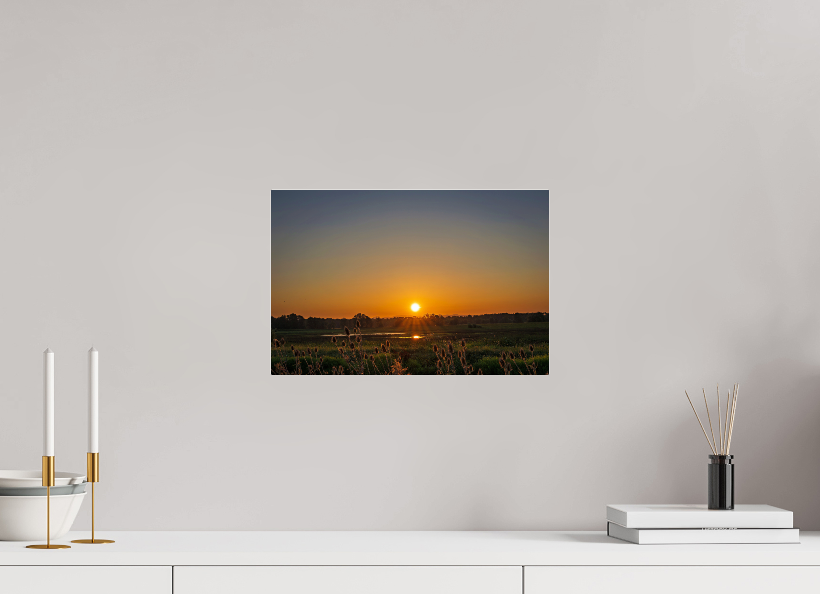 15 x 10″, Acrylic Glass Rounded Corners Sunset Glow Over the Marsh