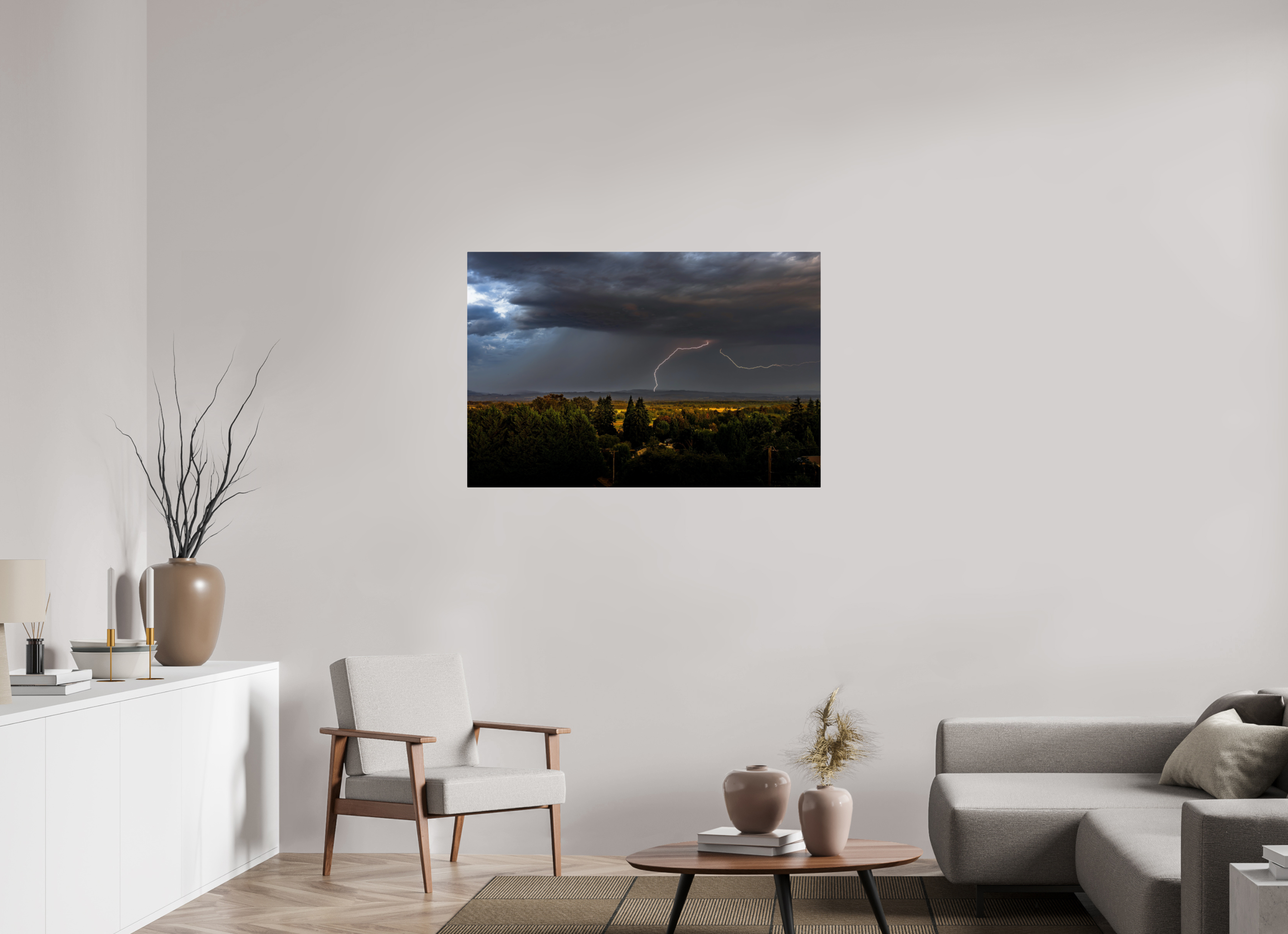 45 x 30″, ChromeLuxe HD Metal Print Rounded Conrners Lightning Over the Valley