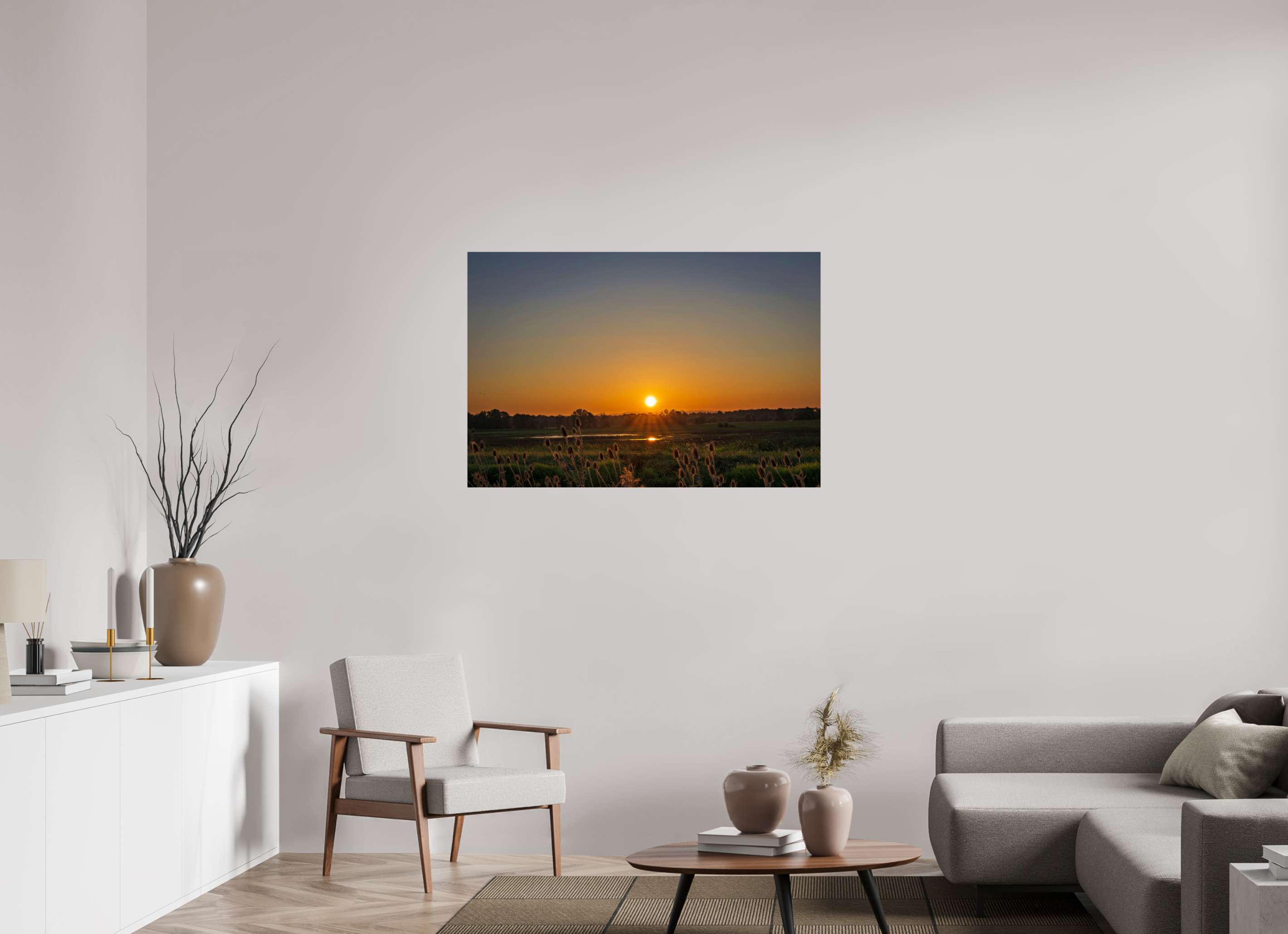 45 x 30″, Acrylic Glass Rounded Corners Sunset Glow Over the Marsh