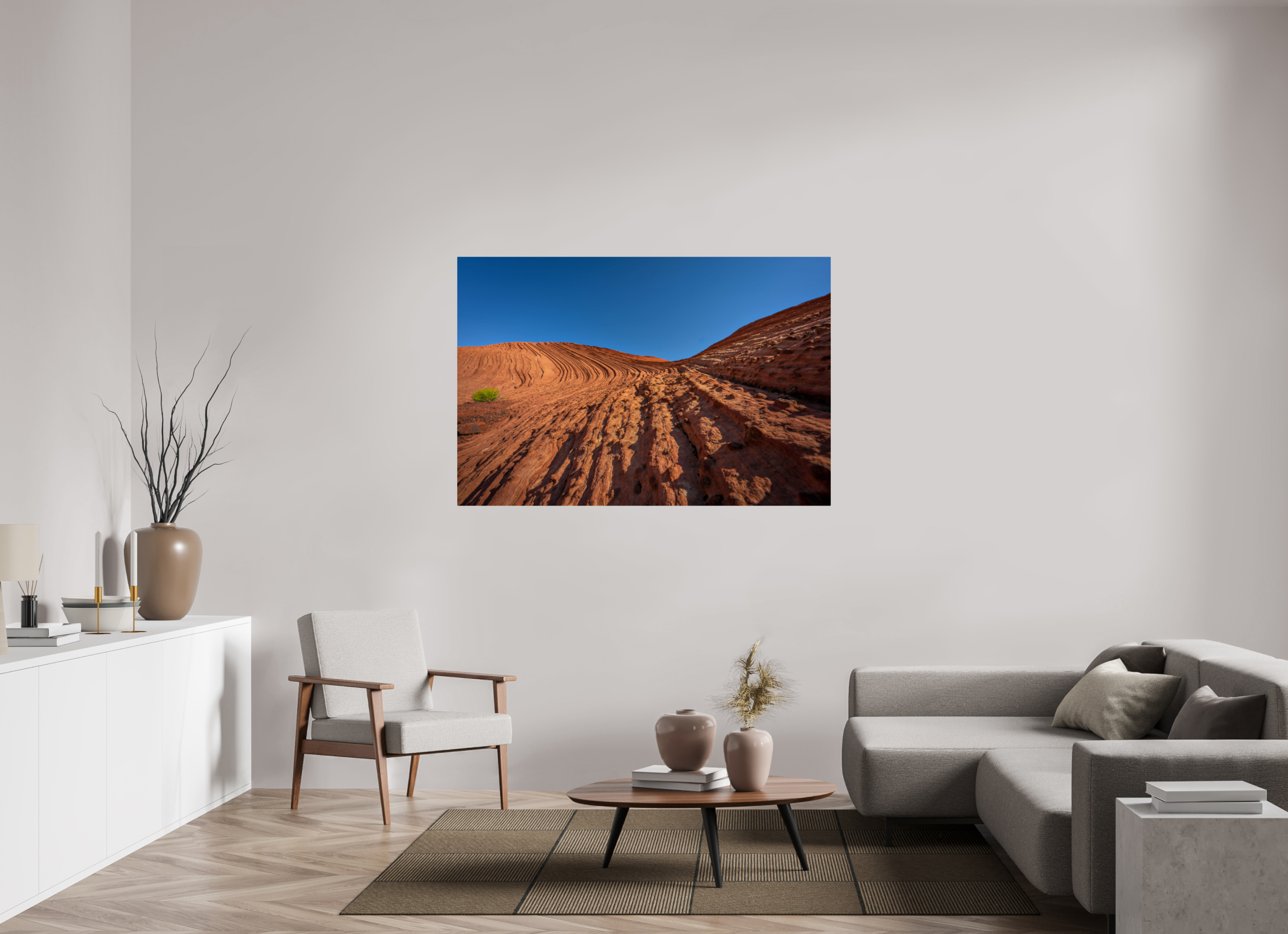 60 x 40″, ChromeLuxe HD Metal Print Rounded Conrners Sandstone Curves Under a Deep Blue Sky