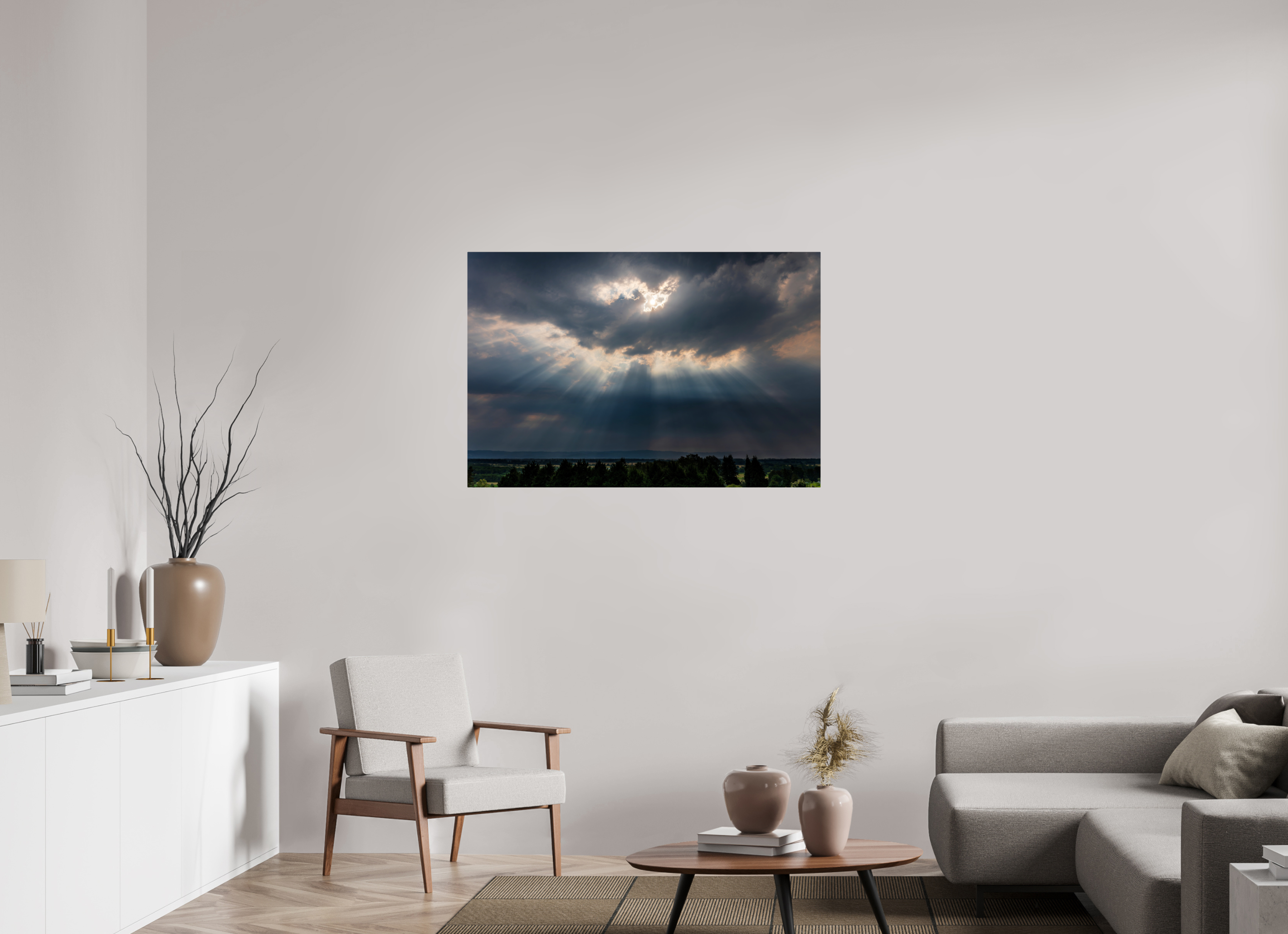 45 x 30″, Acrylic Glass Rounded Corners Sunbeams Breaking Through the Storm