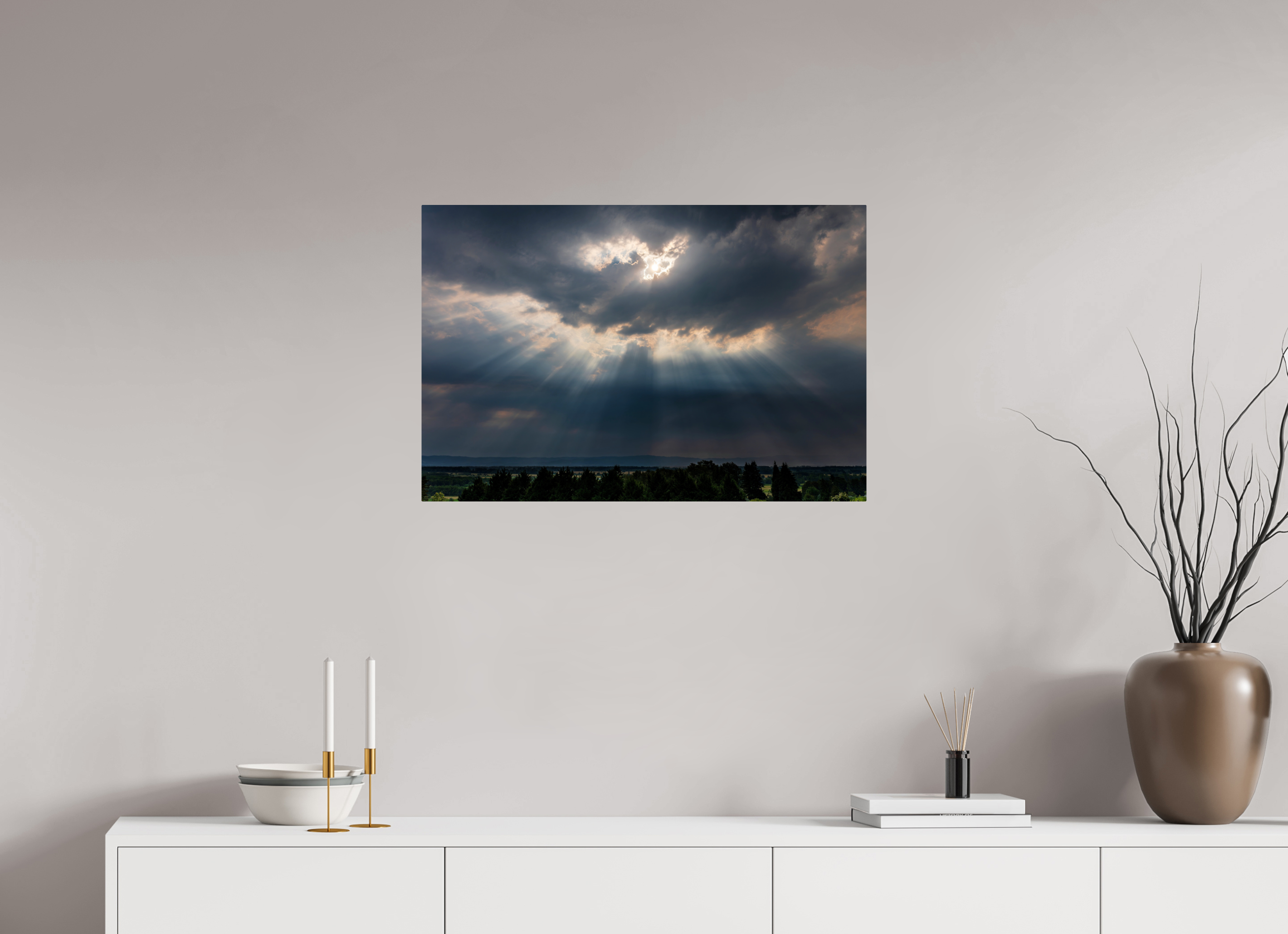 30 x 20″, ChromeLuxe HD Metal Print Rounded Conrners Sunbeams Breaking Through the Storm