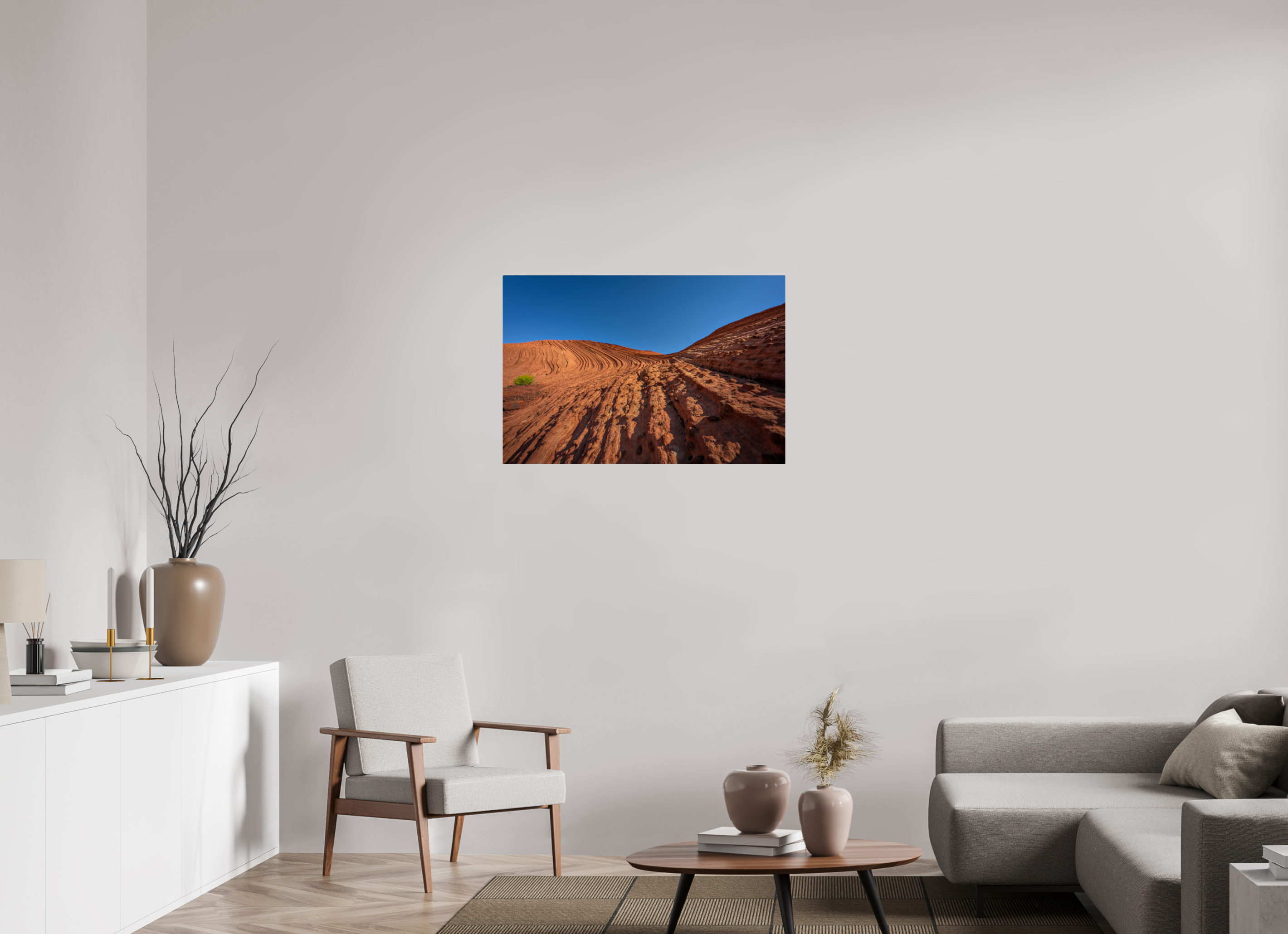 36 x 24″, ChromeLuxe HD Metal Print Rounded Conrners Sandstone Curves Under a Deep Blue Sky