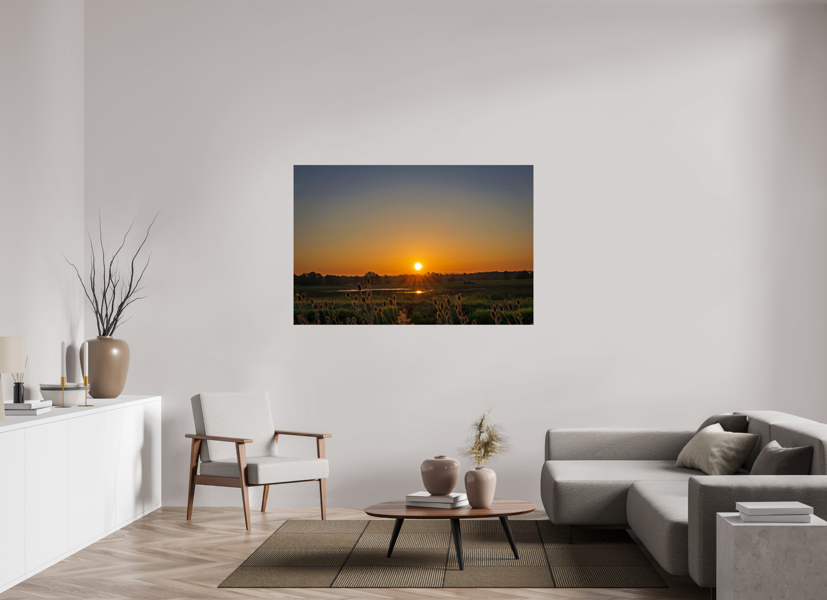 60 x 40″, Acrylic Glass Rounded Corners Sunset Glow Over the Marsh