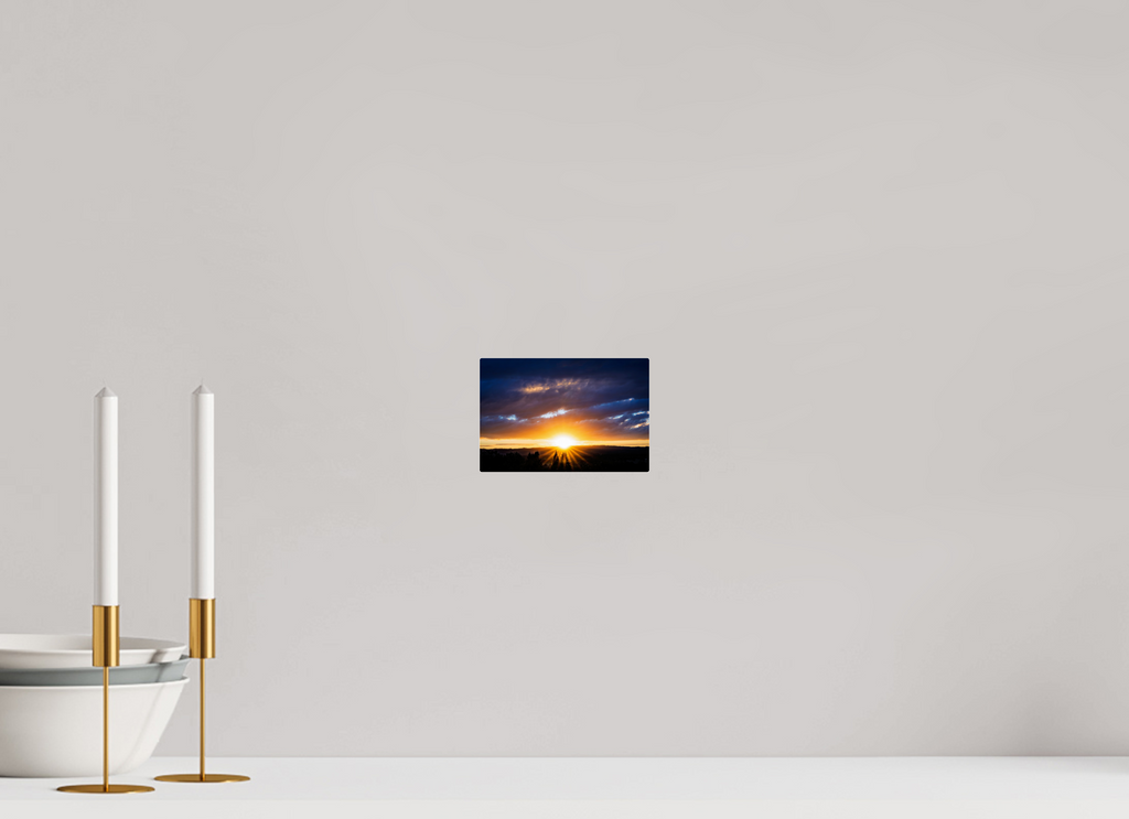 6 x 4″, Acrylic Glass Rounded Corners Sunburst Behind the Silhouetted Pines